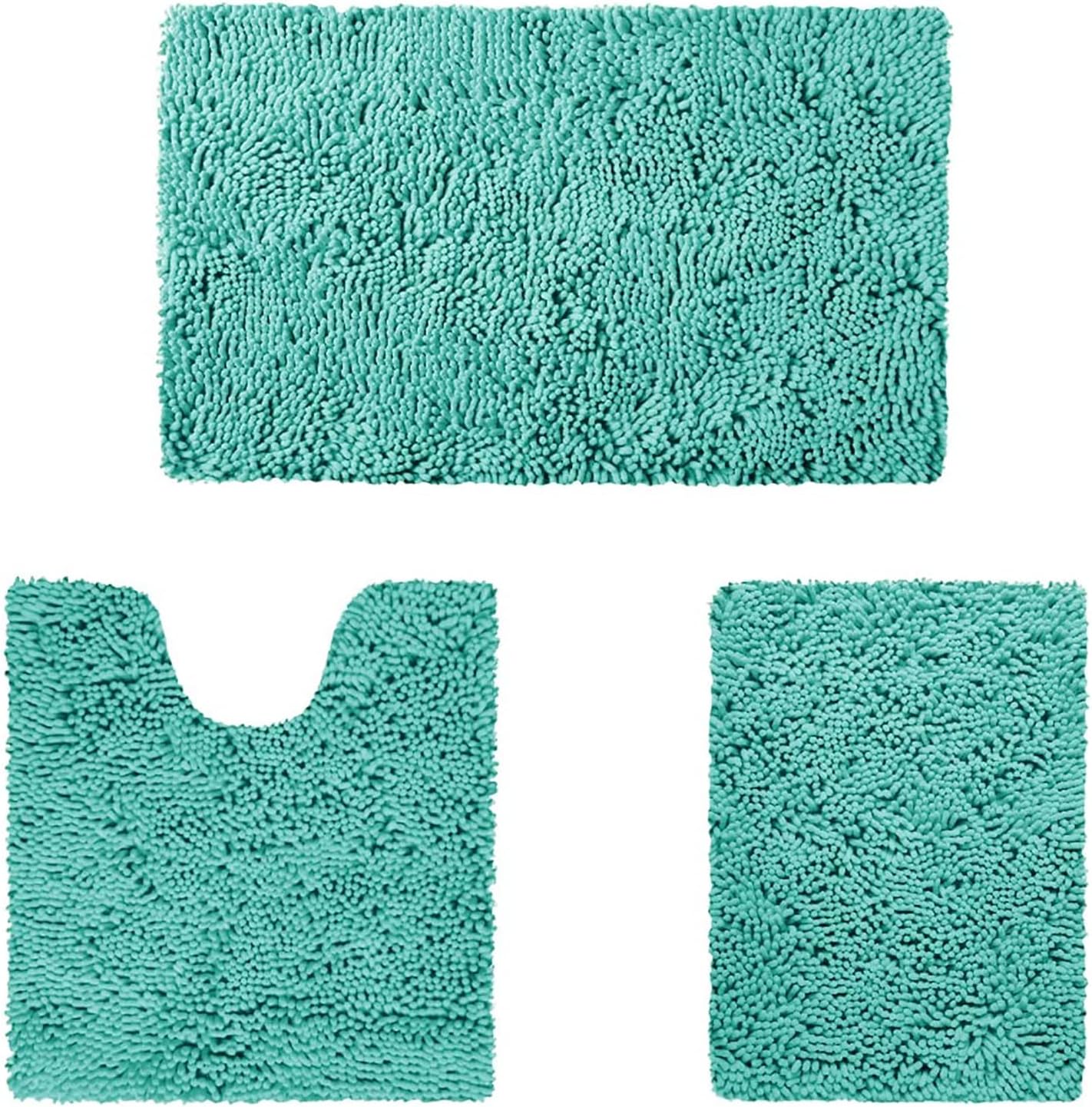 HOMEIDEAS Turquoise Bathroom Rugs Set, Extra Soft Chenille Bath Rugs