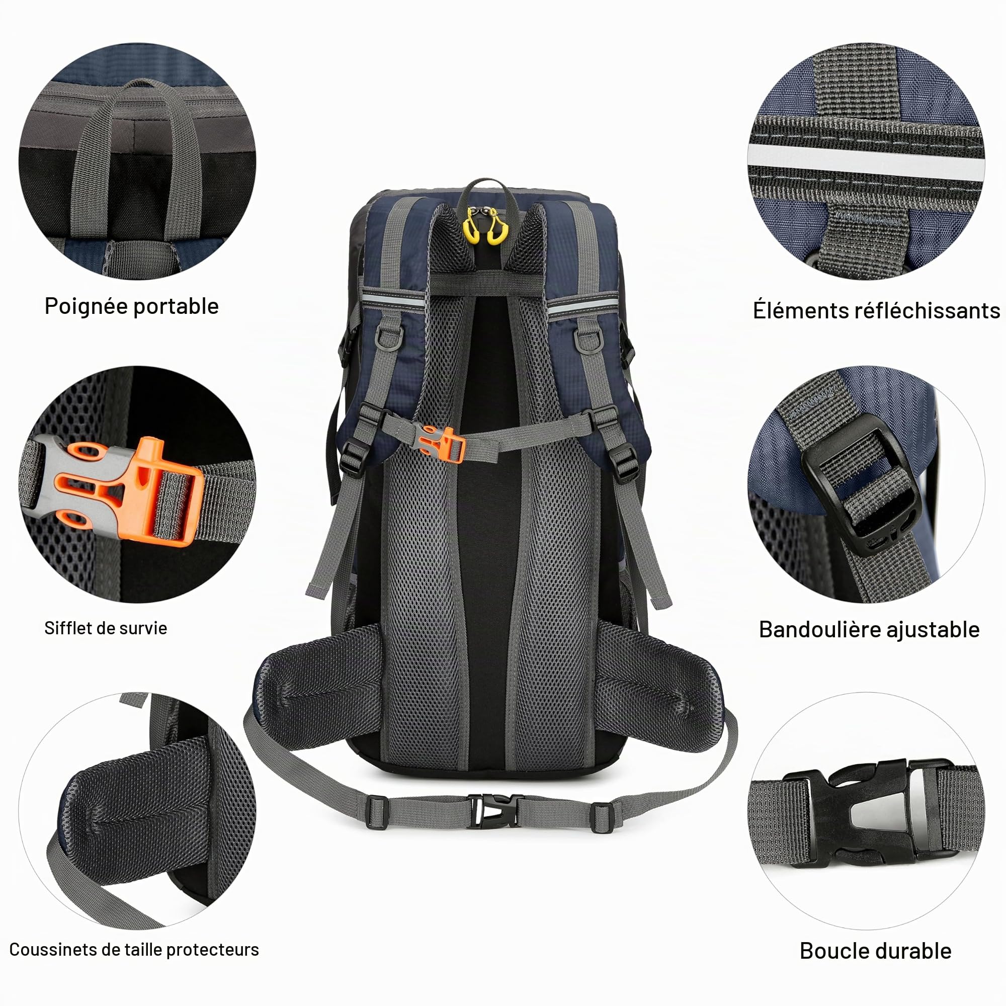 Sac à Dos de Randonnée 50 L, Imperméable Sac de Trekking avec Housse de Pluie, Sac à Dos Grande Capacité Multifonction pour pour Homme Femme Alpinisme Escalade Trekking Voyage Camping