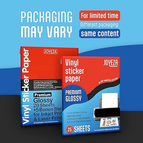 Vista 15 de JOYEZA Papel adhesivo transparente de vinilo imprimible de alta calidad para impresora de inyección de tinta, 25 hojas translúcidas impermeables, se