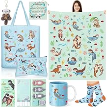 Potchen 8 Pcs Otters Gifts Set Including Blanket Socks Coffee Mug Tote Bag Cosmetic Bag Sticky Notes Set Plush Keychain Bracelet Graduation Birthday Gifts for Otter Sea Animal Lovers Men Women