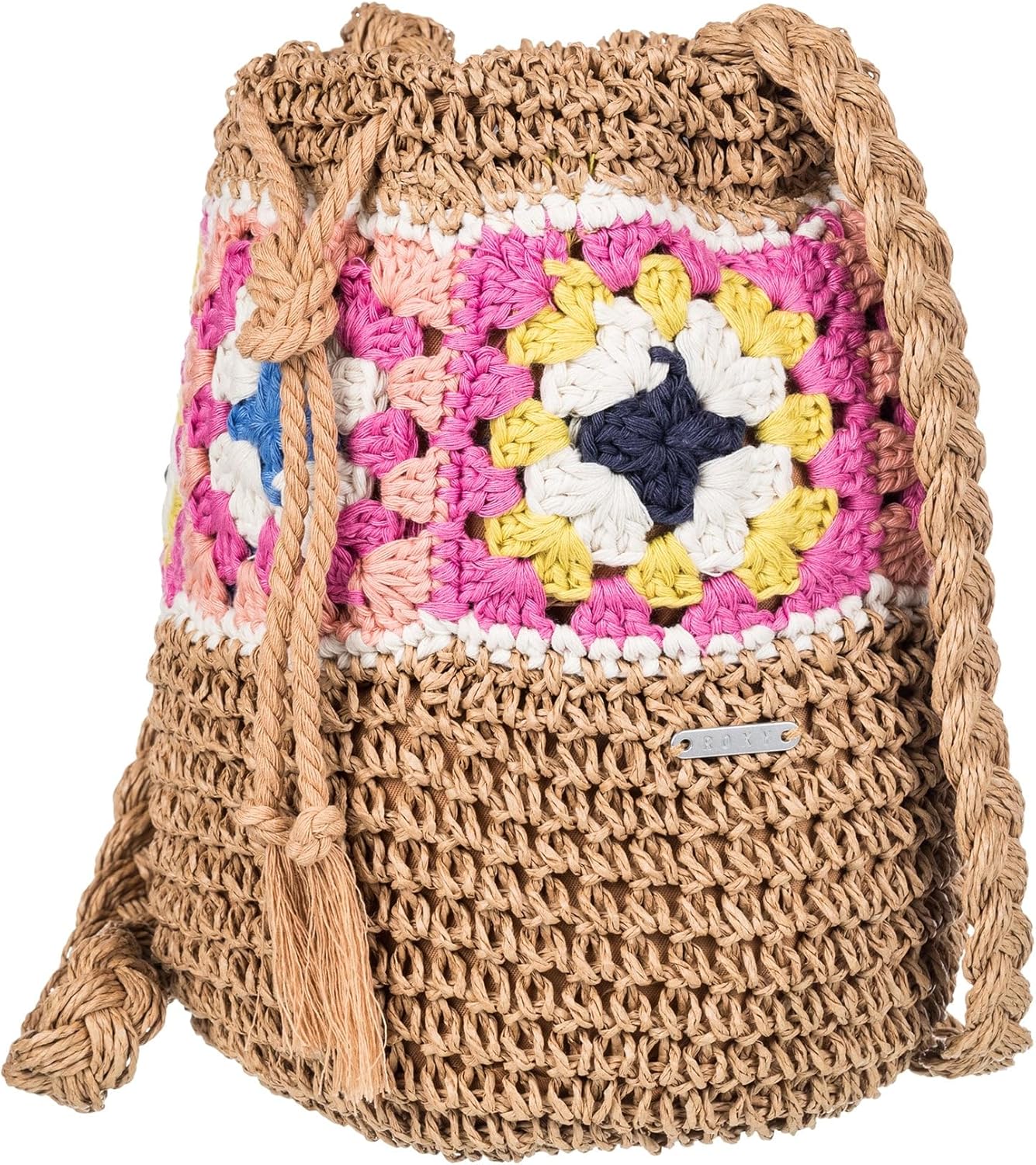 Roxy Stylish Woven Pattern Paper Fabric Straw Crossbody Bag, Hello Apricot