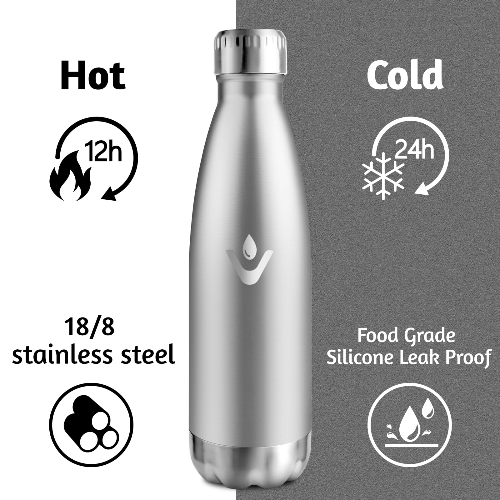 HoneyHolly Borraccia Termica Bambini, 500ML Acciaio Inossidabile 18/8, Borraccia Termiche, Senza BPA, Bottiglia Termica A Prova di Perdite, Termos per Scuola, Campeggio, Sport, Borracce