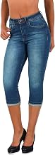 ESRA J374 Women's Capri Jeans Trousers Short Jeans with Floral Embroidery 3/4 Length Trousers up to Plus Size