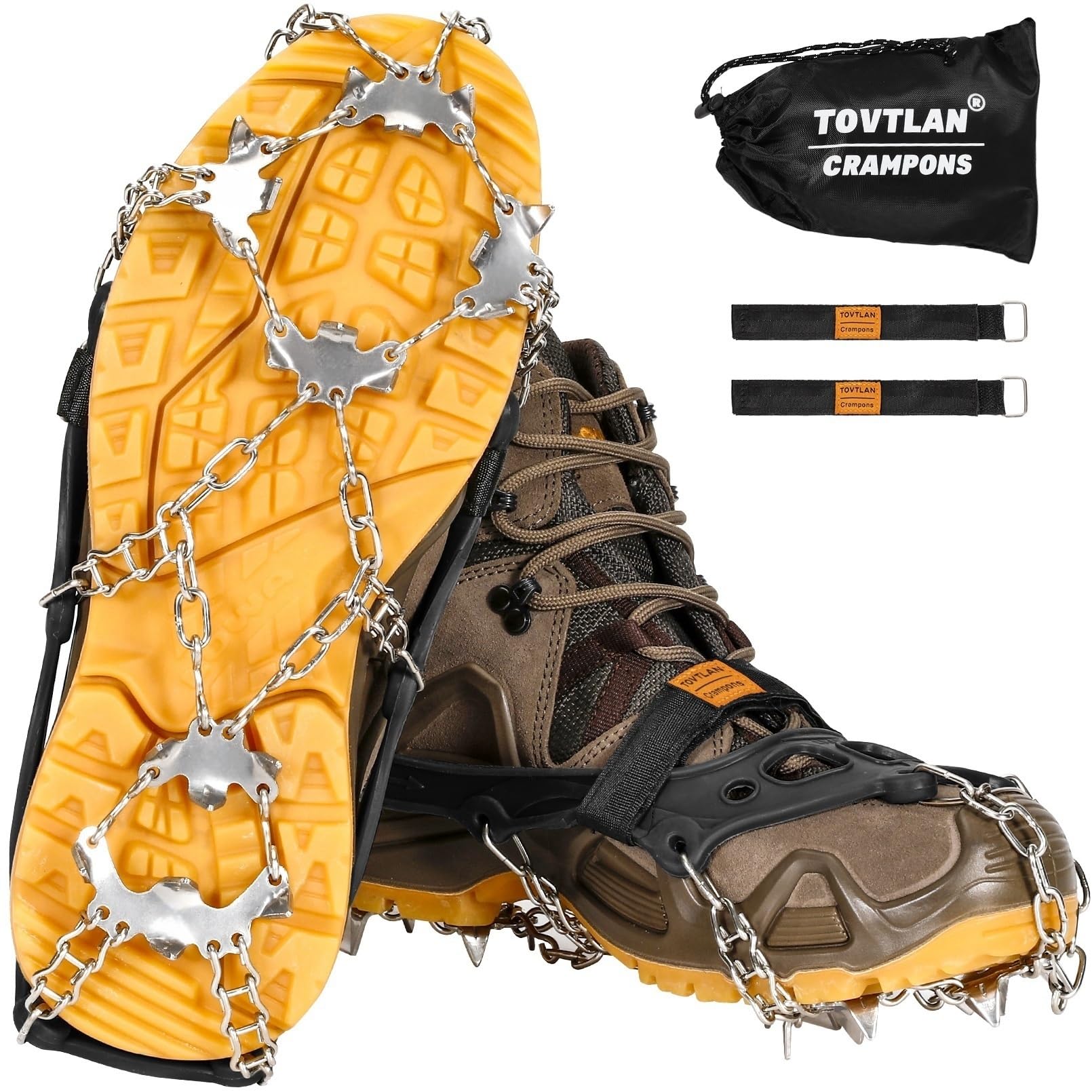 Steigeisen,Eiskrallen für Schuhe und Stiefel,Schneekrallen mit 19 Edelstahl Spikes für Winterwanderungen, Angeln und Spaziergänge im Freien