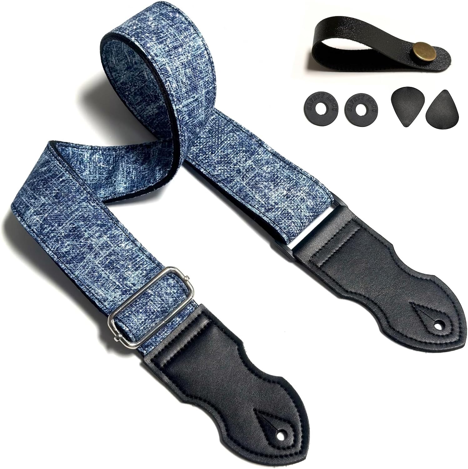 Shiny Glitter Textured Fabric Guitar Strap - Adjustable with Thick Microfiber Leather Ends image 5