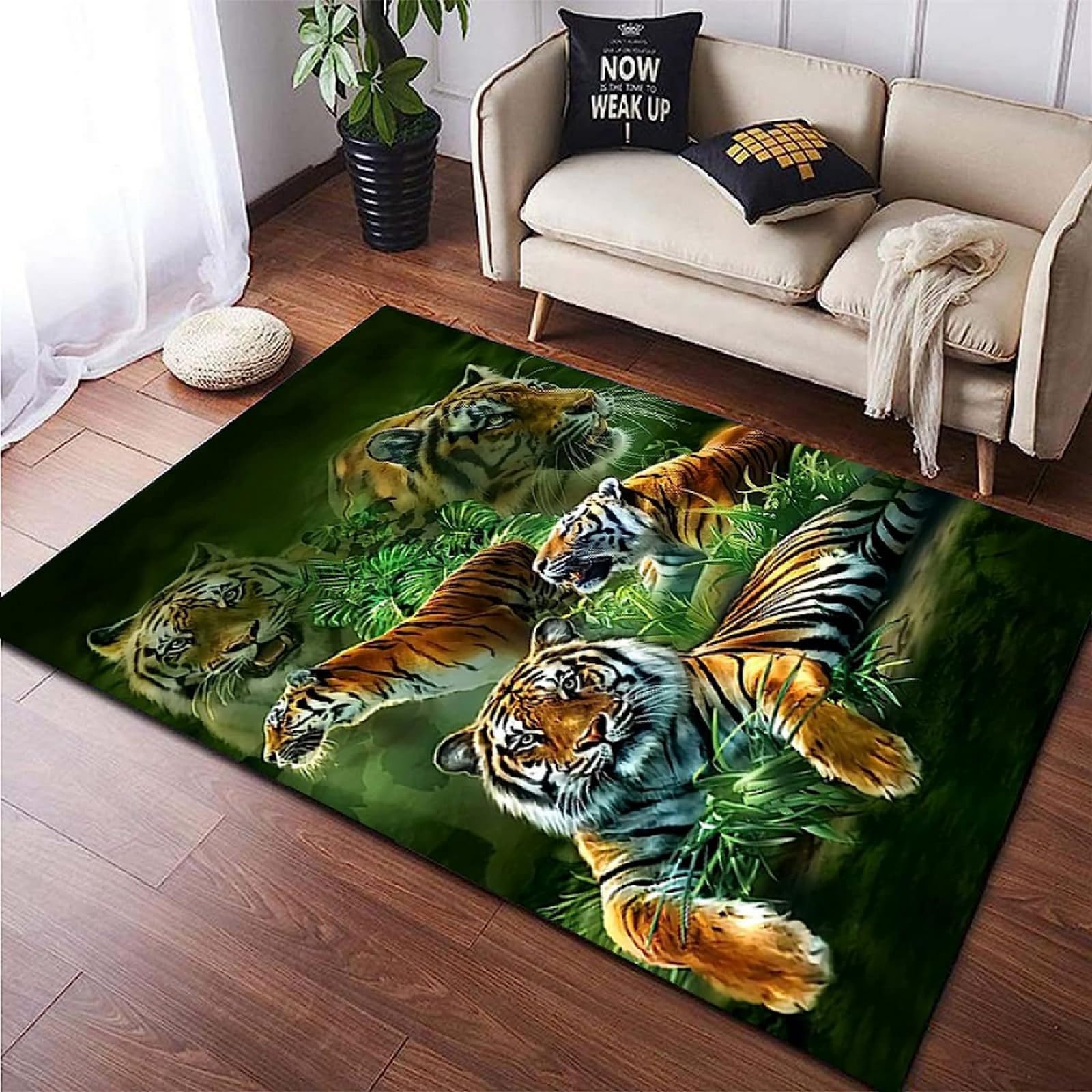 Tapis de salon tigre moderne 120x160 antidérapant pour revêtement de sol intérieur