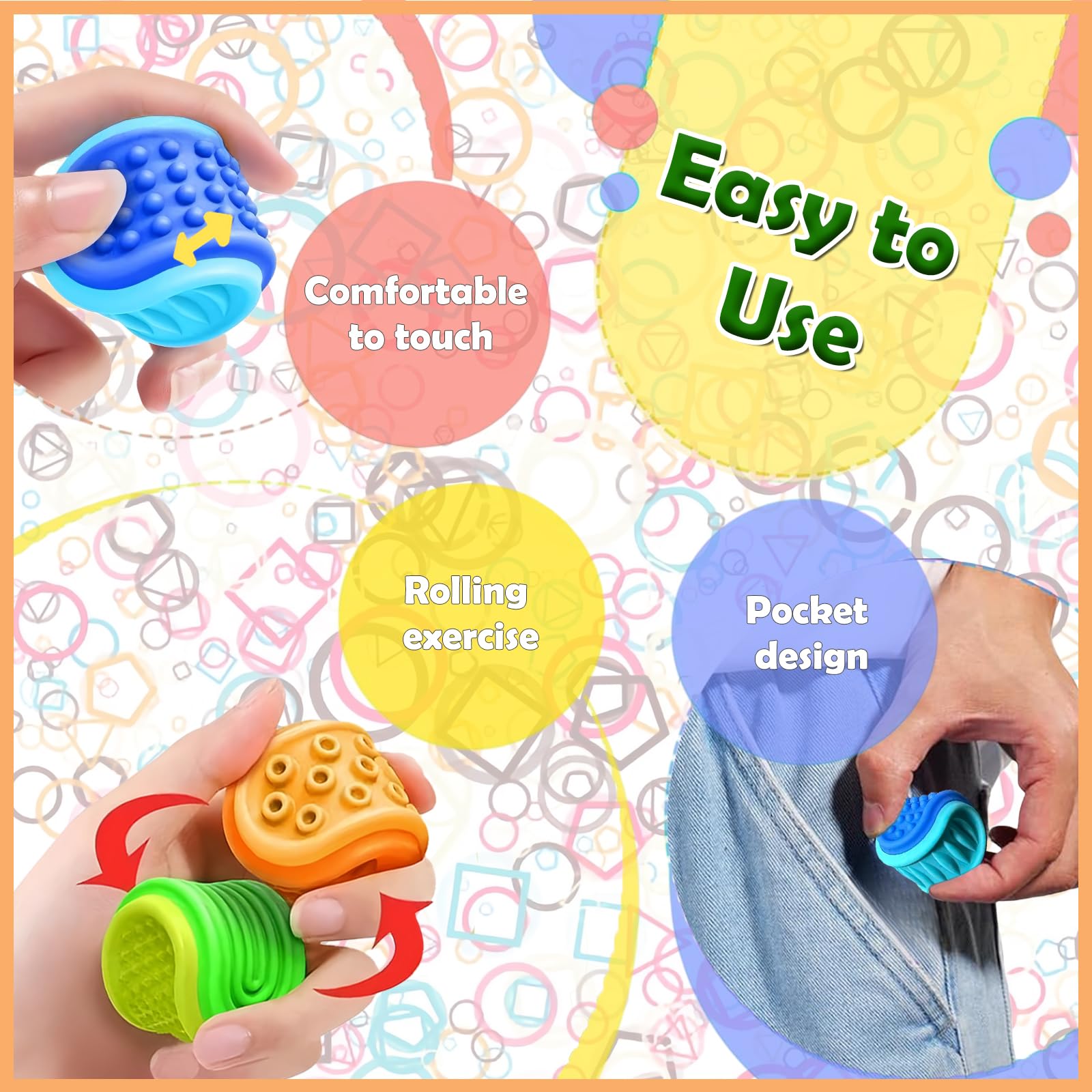 Echehi Sensory Toys 3pcs, Double Texture Sensory Balls for Adults and Kids Stress Relief Fidget Toys - Image 4