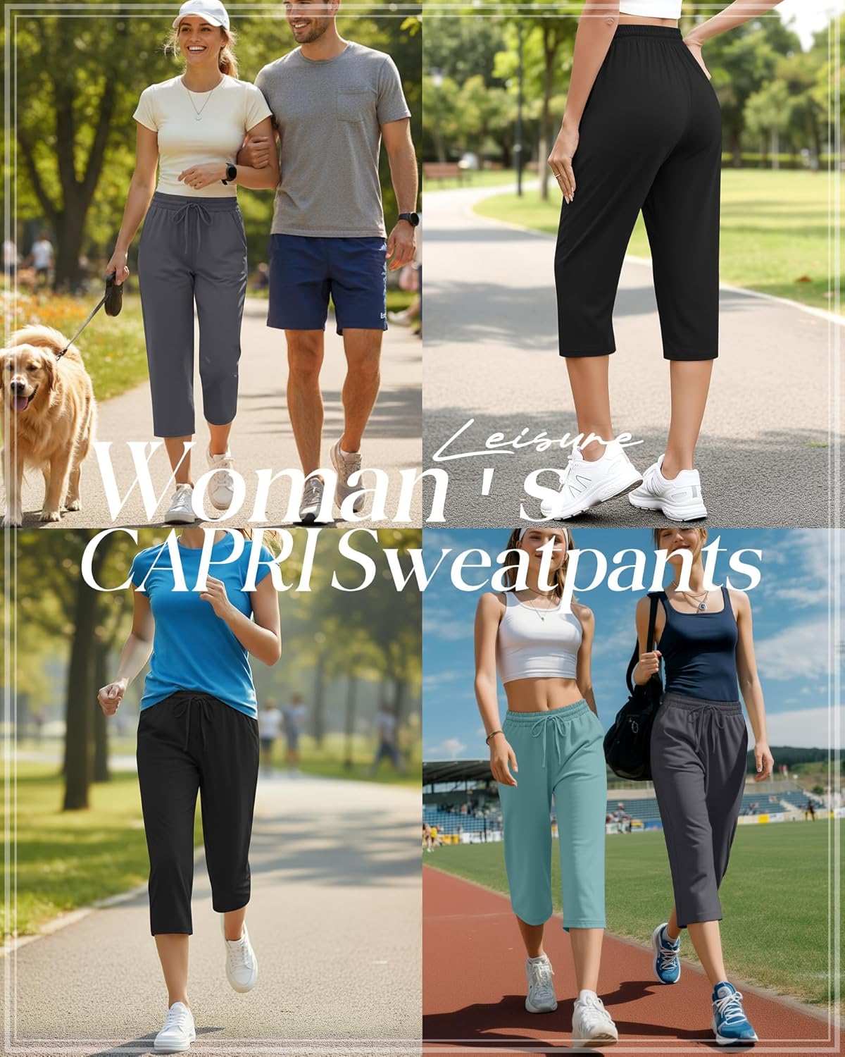 Huukeay 3 Pack Women's Capri Pants, Drawstring Lounge Capris Wide Leg Cropped Pants with Pockets Workout Yoga Joggers - Image 2