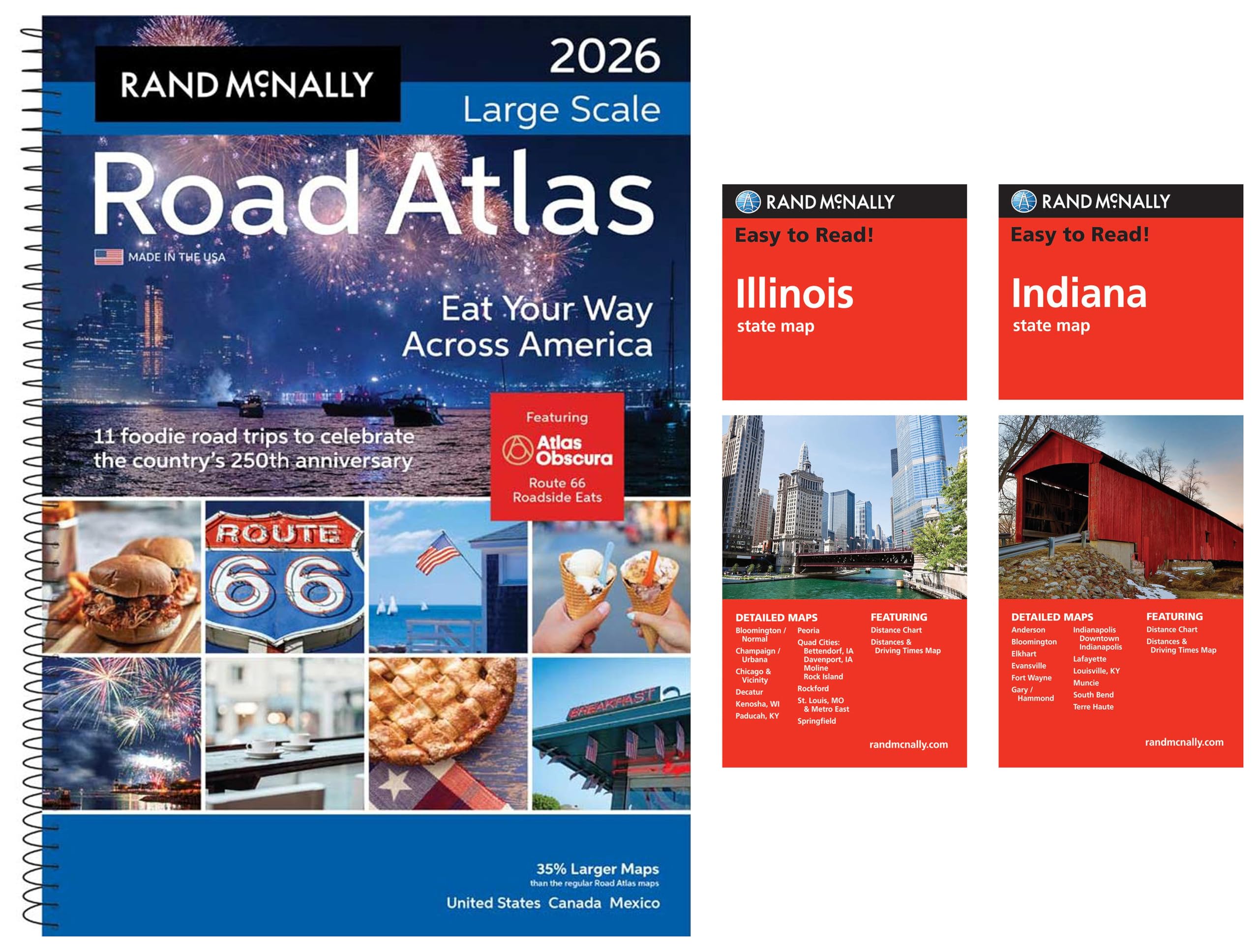 2026 Large Scale Road Atlas with Easy to Read Illinois & Indiana State Maps