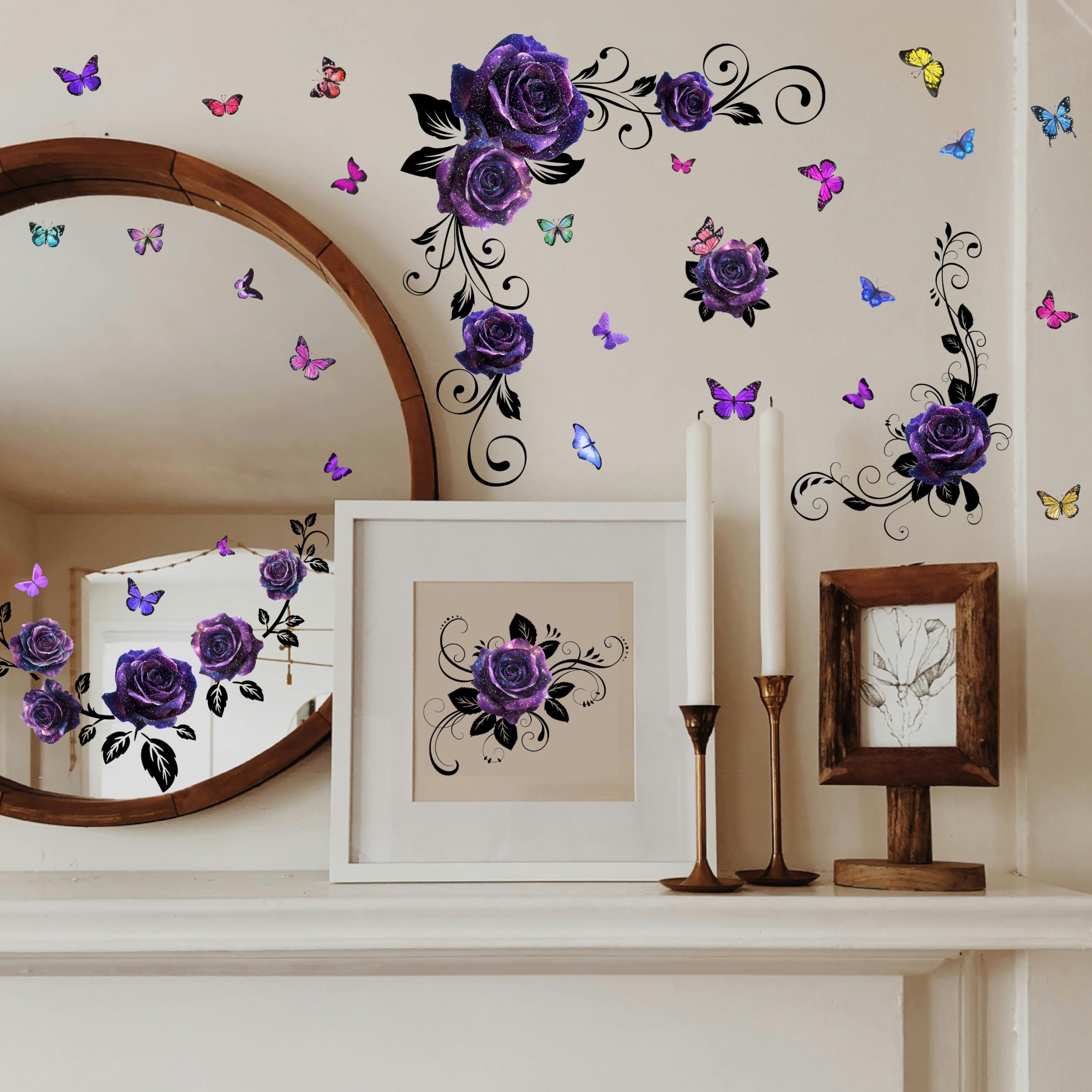 PLIGREAT 3 Sheets Purple Rose Rub on Transfers for Crafts and Furniture Watercolor Waterproof UV DTF Transfer Stickers for Wooden Dressers Ceramic Scrapbooking Decorative Rub on Decals, 12