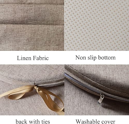 Miniatura 4 de Juego de 2 cojines para sillas de comedor de 18 x 18 pulgadas con lazos, antideslizantes, lavables, con cremallera, cojines de asiento redondos para