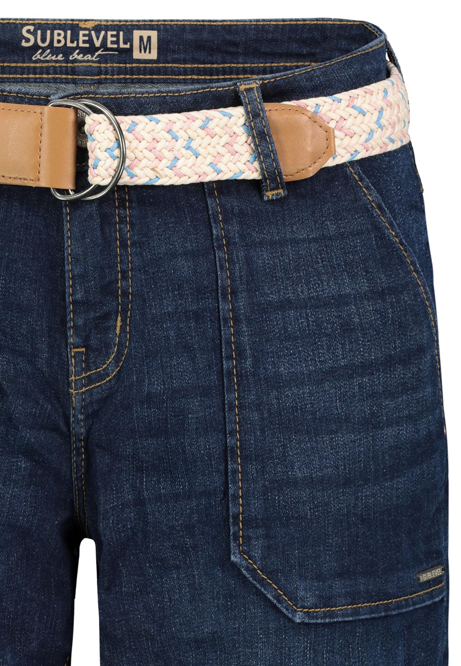 Sublevel Damen Jeans Shorts Denim Bermuda Chino Stretch mit Flechtgürtel Bequeme Kurze Sommer Hose