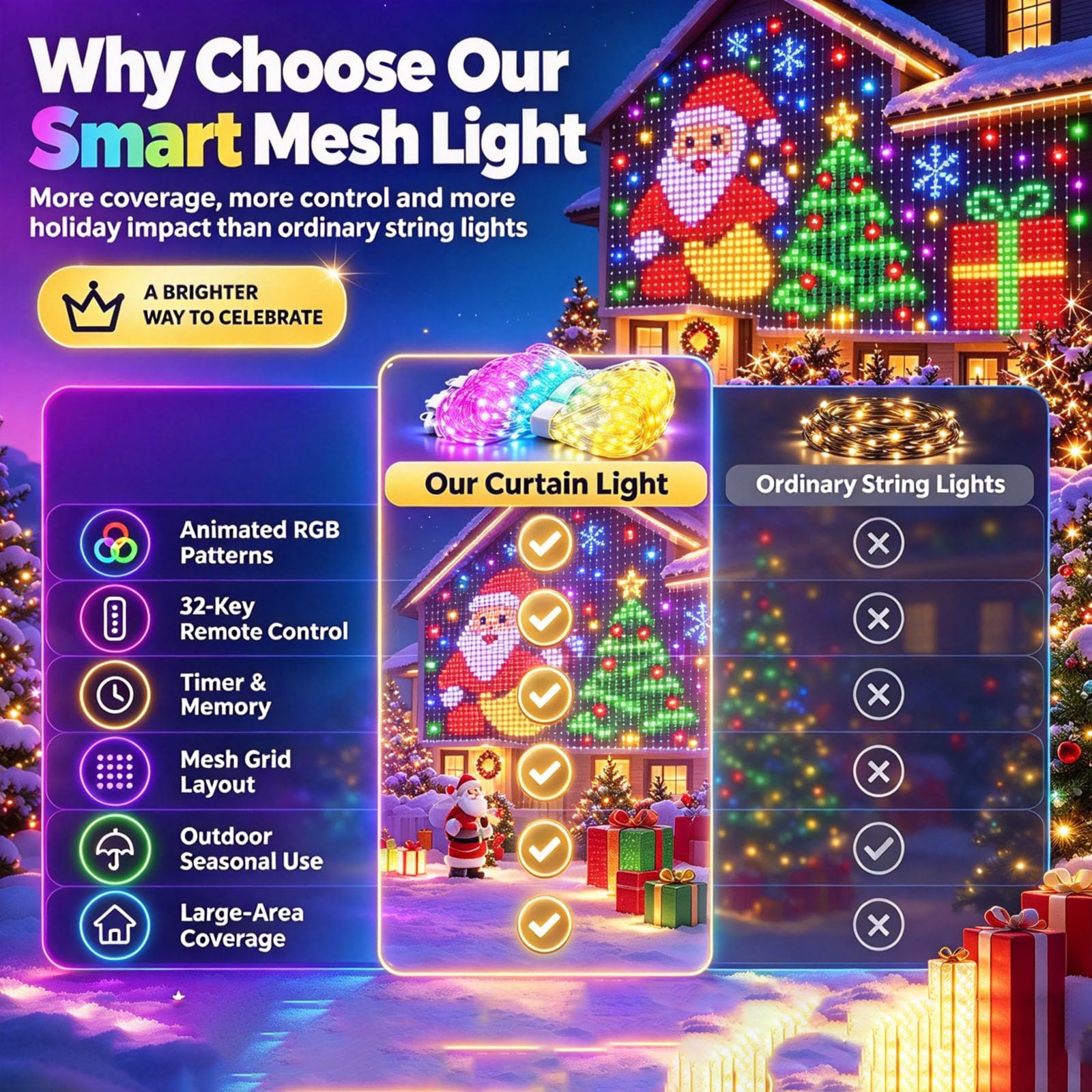Adius Tenda Luminosa Natale con Immagini, 400 RGB LEDs (200x200cm)