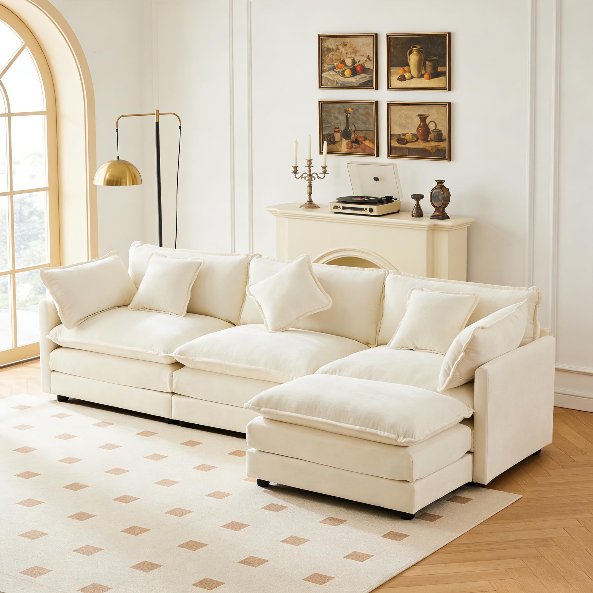 sofá Moderno 3 plazas con reposapiés,sofá esquinero en L con Cojines,sofá seccional 3 plazas,sofá esquinero Modular en L,sofás seccionales tapizados,Tela Chenilla,Beige