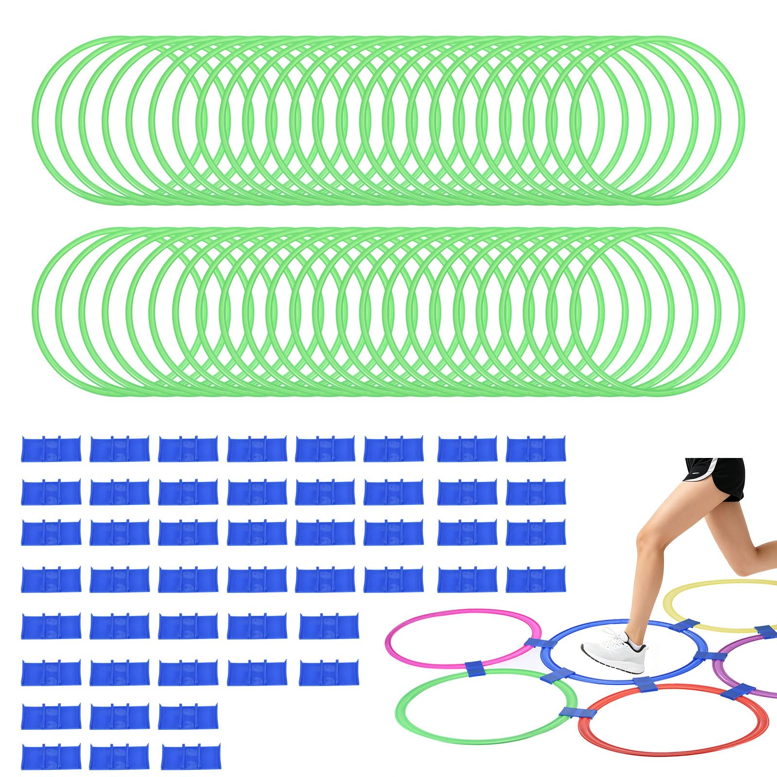 PATIKIL Agility Rings, 48Pcs Speed Training Rings 6 Colors Plastic Exercise Speed Circle Jumping Hoops for Gymnastic Sport Soccer Practice Game(Green, 38 cm)