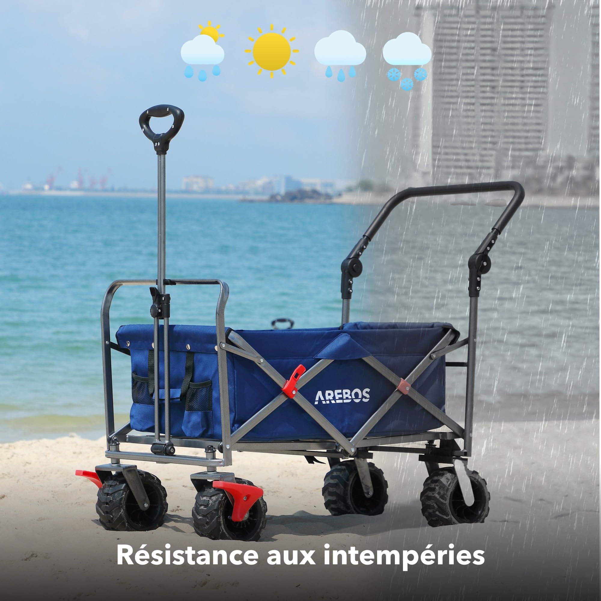 Arebos Chariot de Transport Pliable | Chariot à Main | Diable de Transport Chariot d'outillage avec 2 Poches en Filet et Une Poche extérieure | Pliable | Jusqu'à 100 kg de capacité de Charge | Bleu