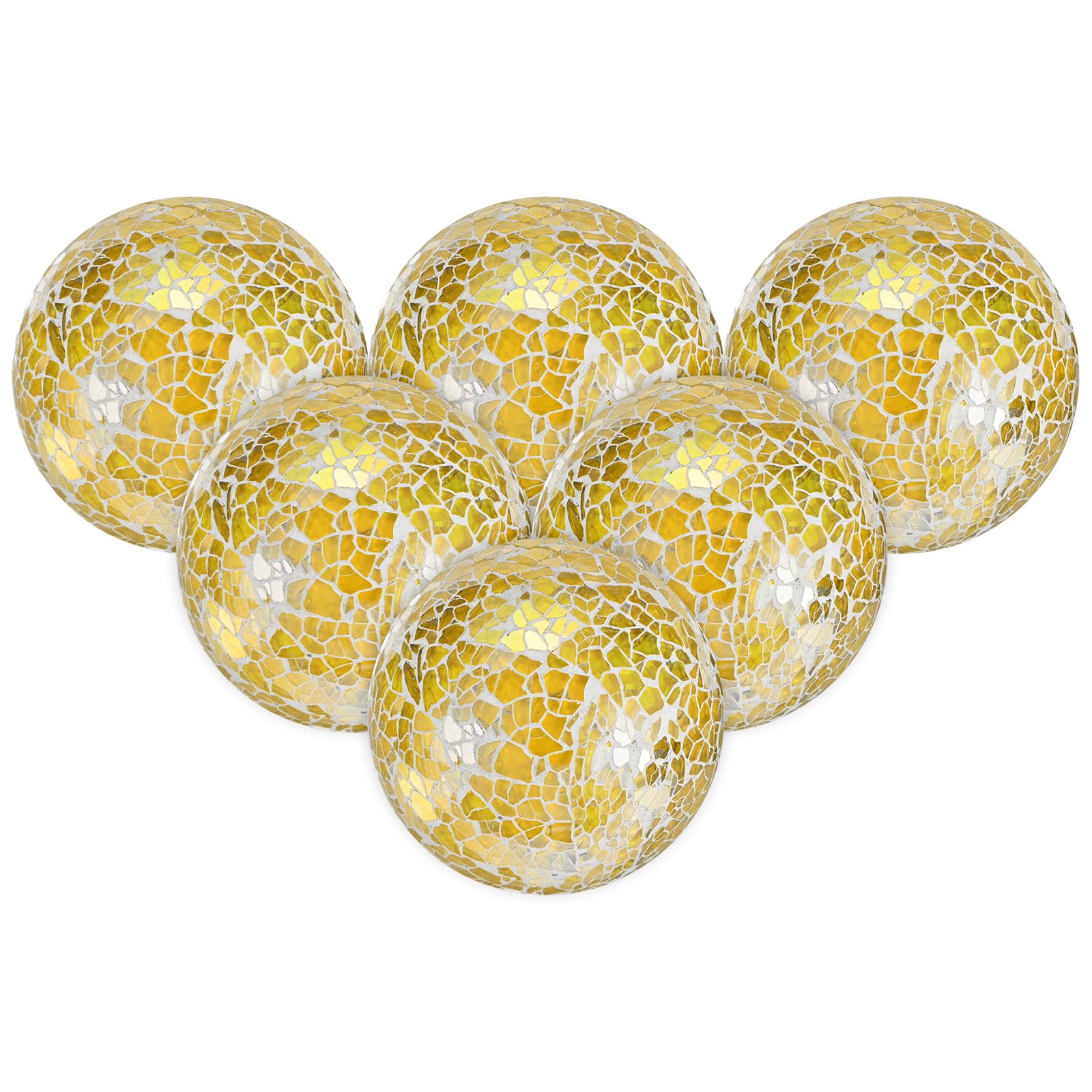 M METERXITY 6-Pack Decorative Ball 2.4 in Mosaic Glass Orbs Yellow