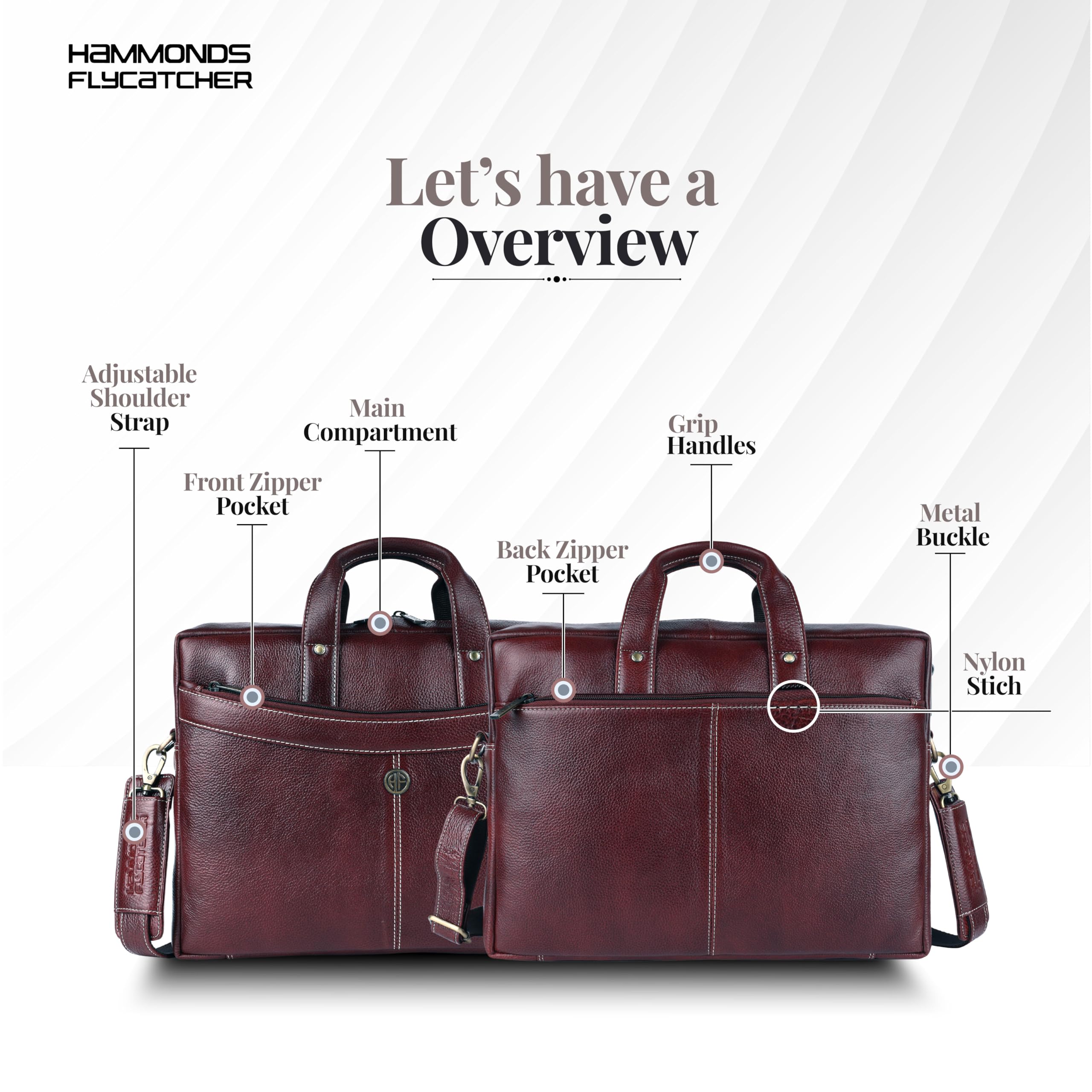HAMMONDS FLYCATCHER Genuine Leather Office Bag for Men, 15.6 Inch Professional Brown Laptop Bag for Men, Adjustable Strap & Multi Compartments, 1 Year Warranty - Office, Travel, Daily Use
