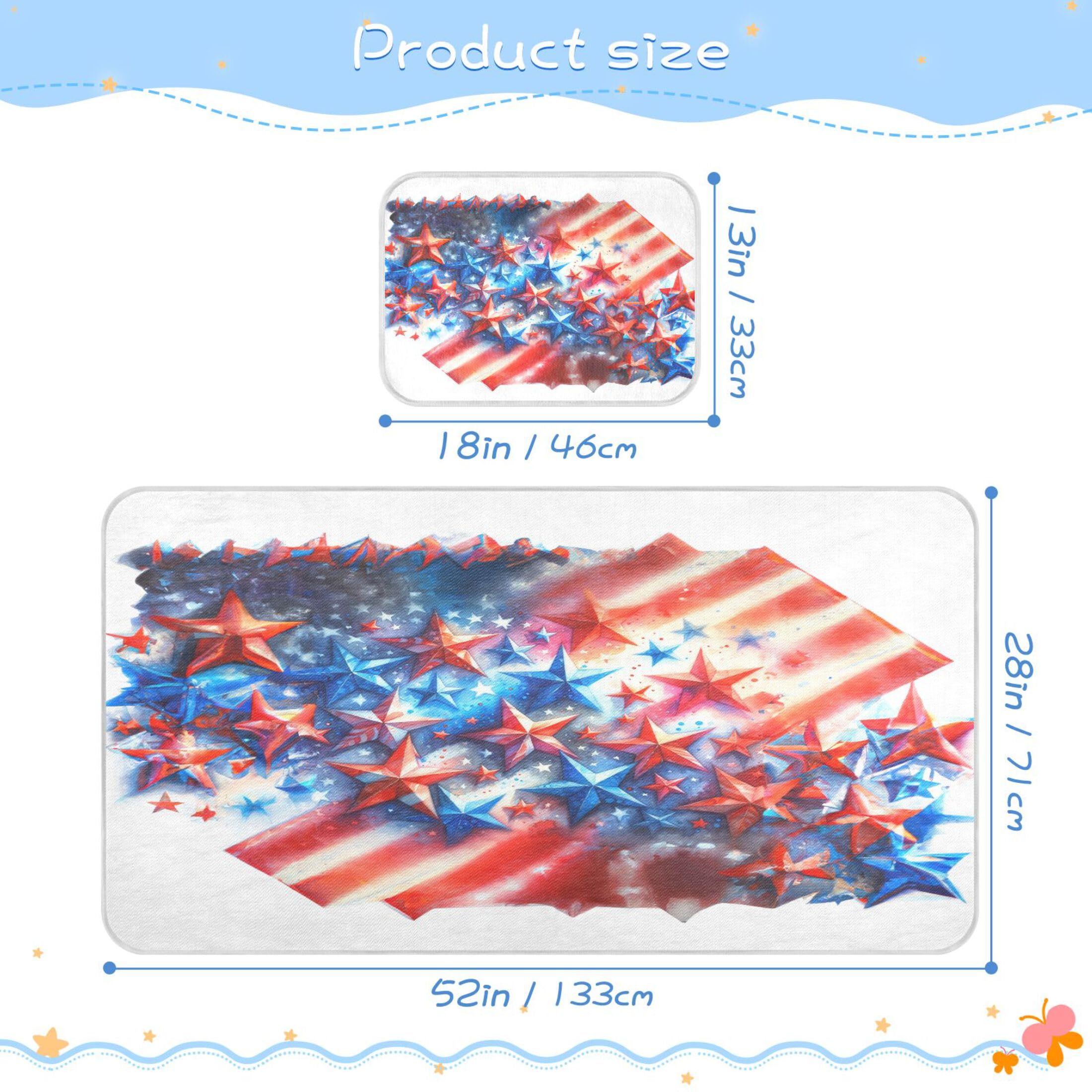Takiito Patriotic Stars Baby Cooling Mattress Pad, Soft & Breathable Cooling Mat Keep Baby Cool in Summer 28x52 in, Nursery Essential