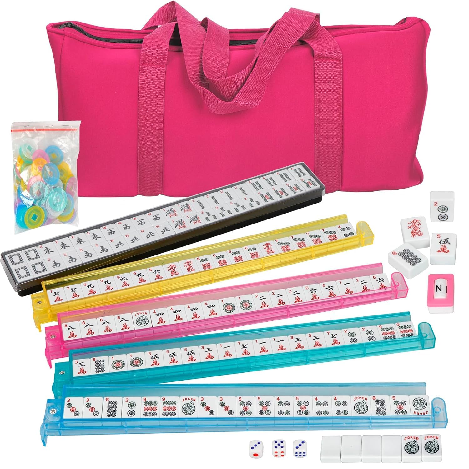 Breatoi American Mahjong Set 166 Tiles, 4 Colors All-in-One Rack/Pushers, Red Soft Bag and Accessories –Classic Full Size Complete Mahjong Set.-picture-14