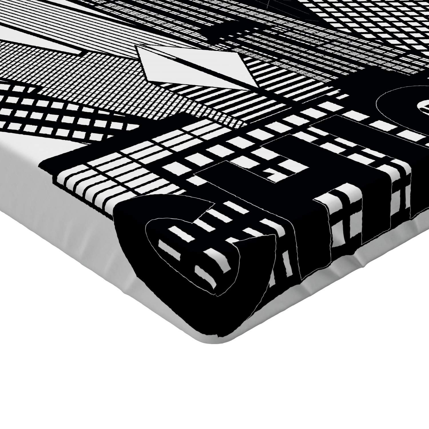 ABAKUHAUS Chicago Skyline Lenzuolo con Angoli, edifici Flag, Morbido Tessuto Decorativo da Letto Tasca Elastica a Tutto Tondo, 120 x 190 cm, Rosso Bianco Baby Blue