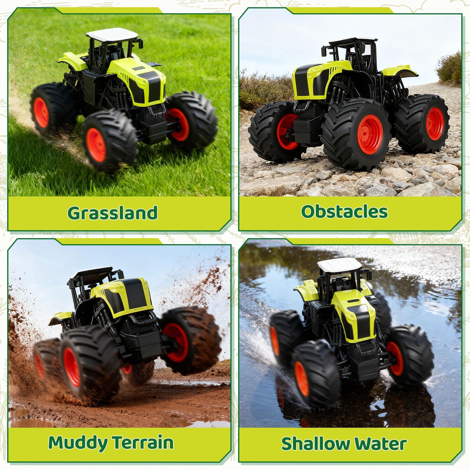RC Tractor Teledirigido para Niños - 2,4 GHz 1:16 Juguete Tractores Granja Camión Monstruo con Luz para Niños 3 4 5 6 7 8 Años