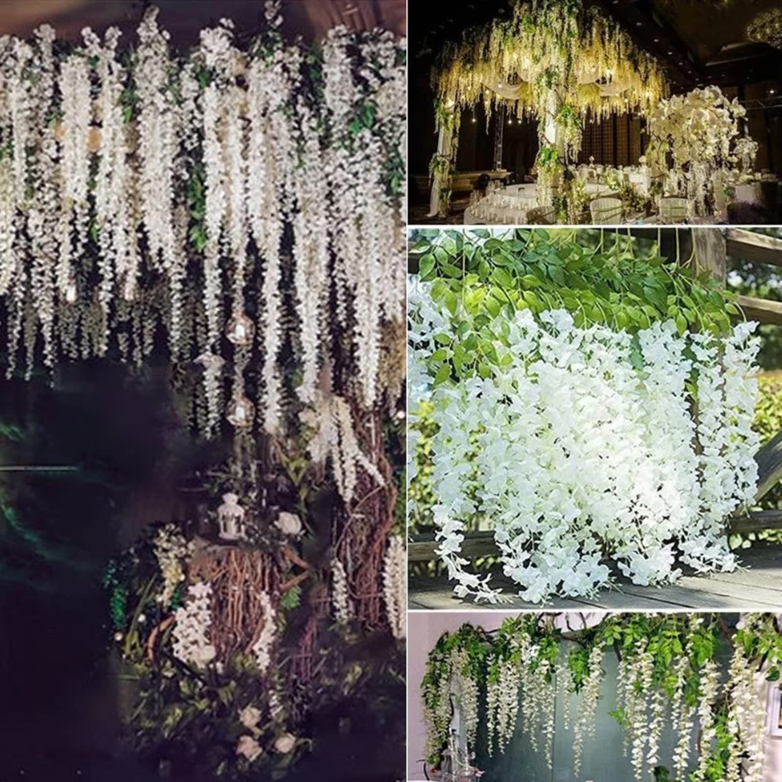 Amazon｜造花藤の花 ホワイト 藤シルクフラワー ホワイト 43インチ 藤