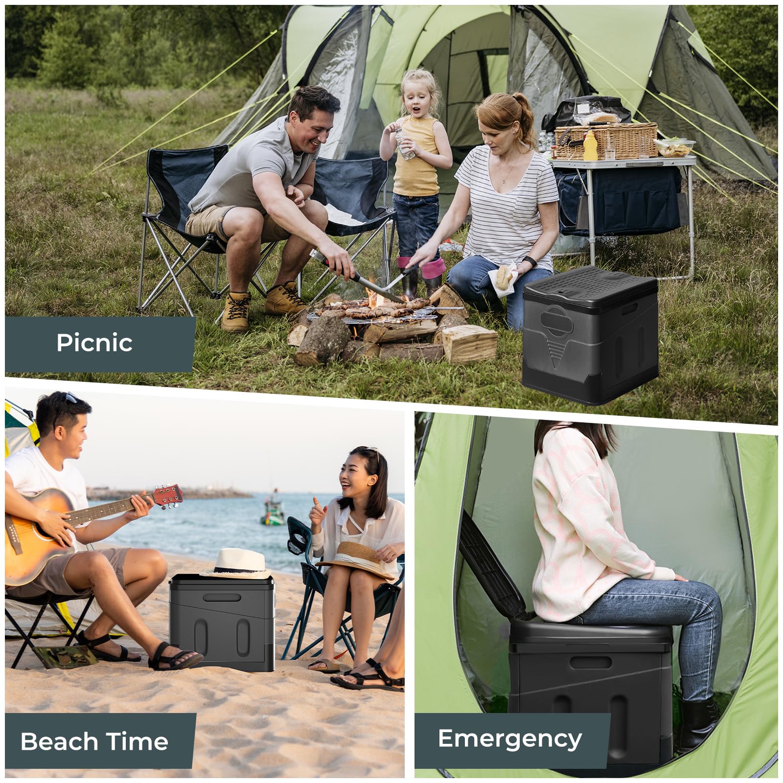 Tragbares Klapptoiletten-Set, 25 L Groß, Maximale Tragung 150KG, 24 Beutel Müllbeutel,Transporttasche, Toilettensitzpolster, Mobile Toilette für Camping, Wohnmobil,Wandern