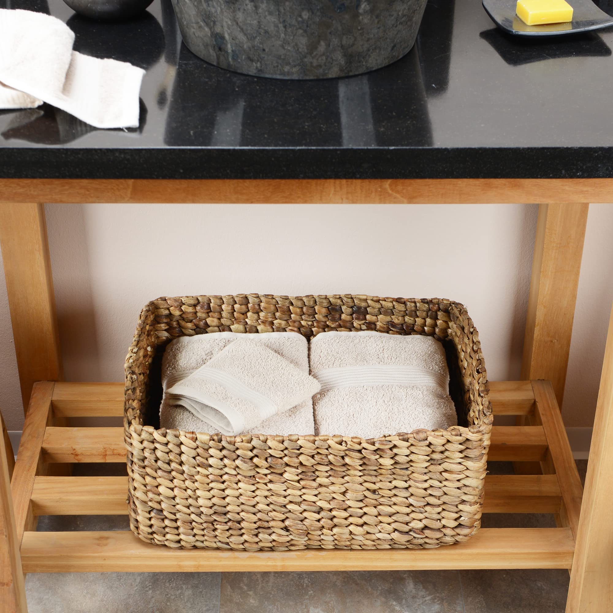 Cesta decorativa de almacenamiento de fibra natural, algas marinas, jacinto de agua