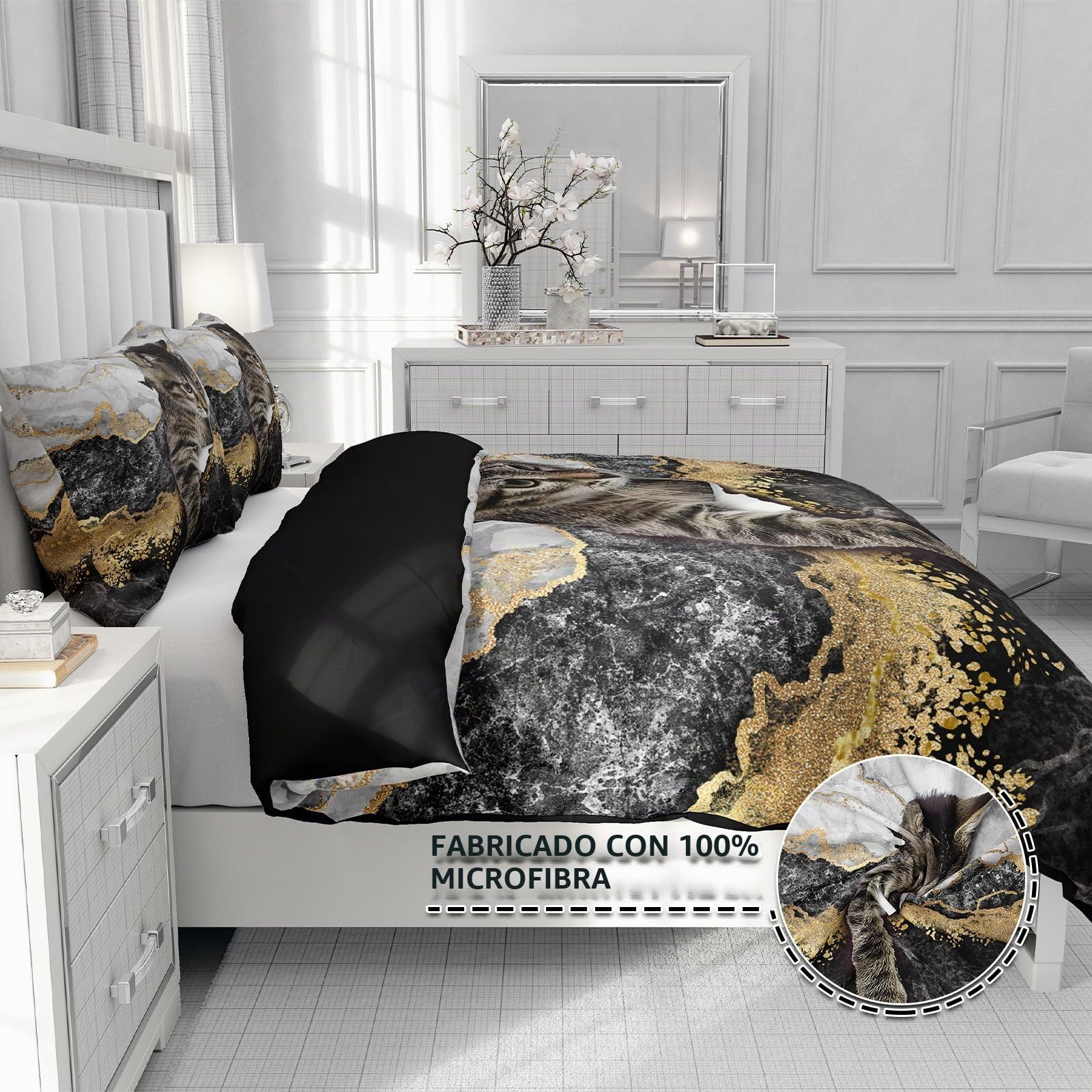 Funda nórdica de Matrimonio 220 x 240 Gatos, 3D Juego de Ropa de Cama para Gatos Lindos 3 Piezas, Incluye 1 Funda nórdica y 2 Fundas de Almohada 50 x 75 cm (B, 220x240cm)
