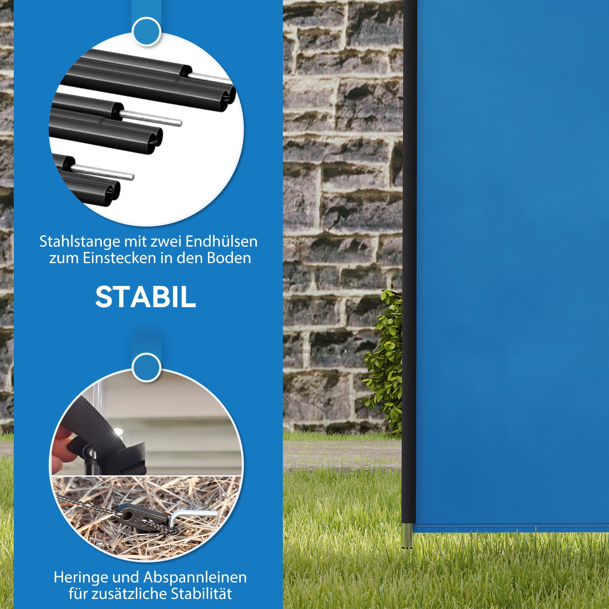 Outsunny Pare-vent de camping - Avec 4 barres en acier - Sac de transport - Protection contre le vent - Clôture de plage - Protection contre le vent - Pour camping, jardin, plage, terrasse - 540 x 150