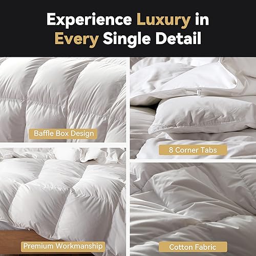 Miniatura 6 de Three Geese Edredón de plumón de lujo tamaño Queen, relleno de edredón para todas las estaciones, 90 x 90 pulgadas, con funda 100% algodón, calidez