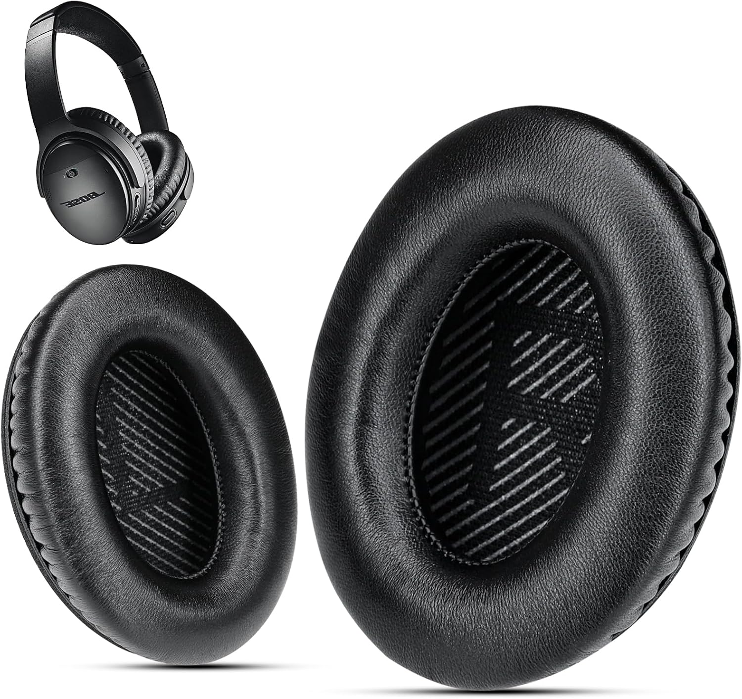 Professional Replacement Bose Headphone Covers, Lambskin Bose Replacement Headphone Pads for QuietComfort 35 ii/QC35/QC25/QC2/QC15/Ae2/Ae2i/Ae2w/SoundTrue & SoundLink, by Krone Kalpasmos – Black