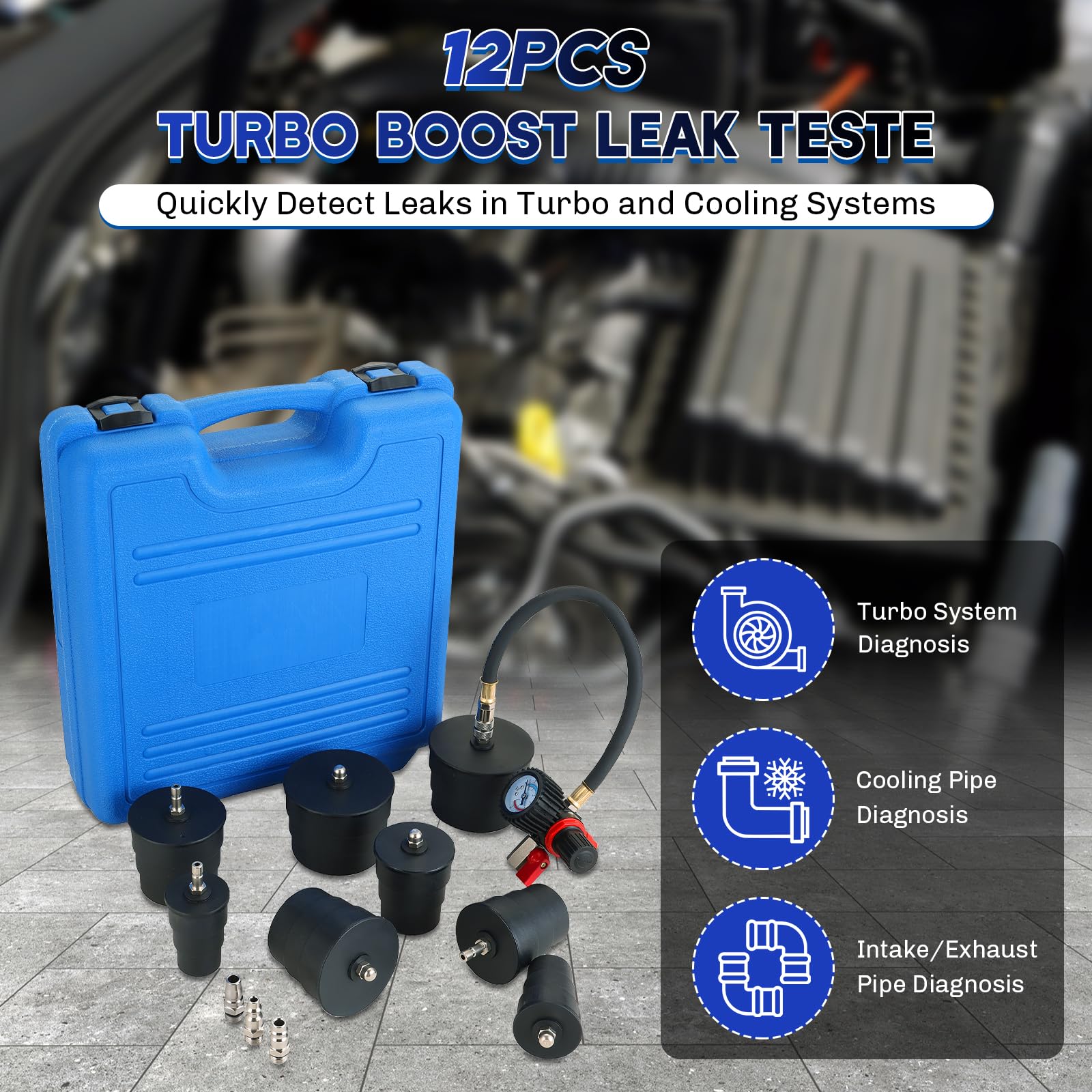 weyleity Turbo System Leakage Tester Kit | 12-Piece Turbo Boost Leak Tester with 4 Pairs of 1-3/8