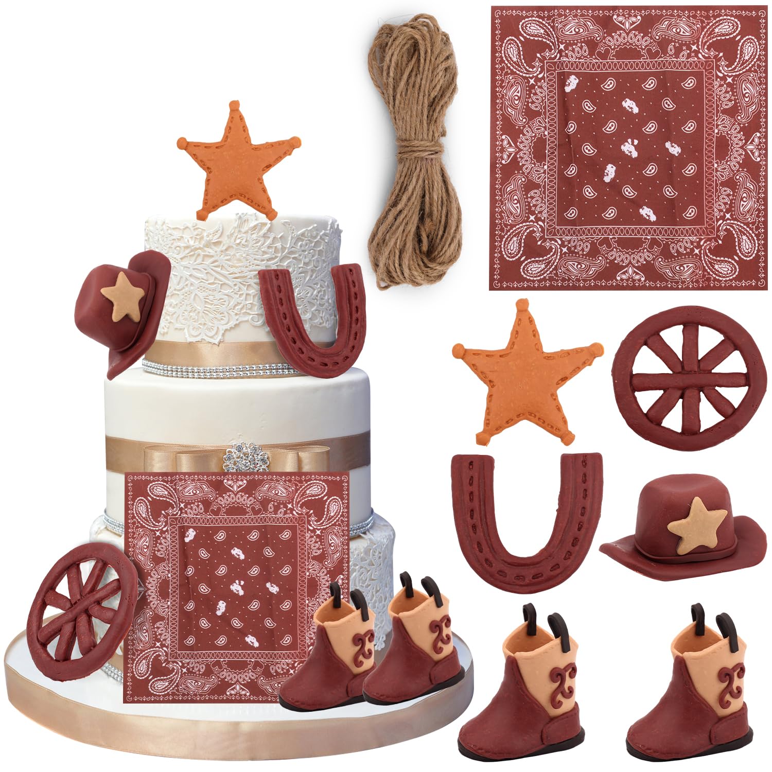 Set Decorazioni Per Torta Cowboy E Cowgirl – Palline Lucide, Cappello E Topper Buon Compleanno In Acrilico