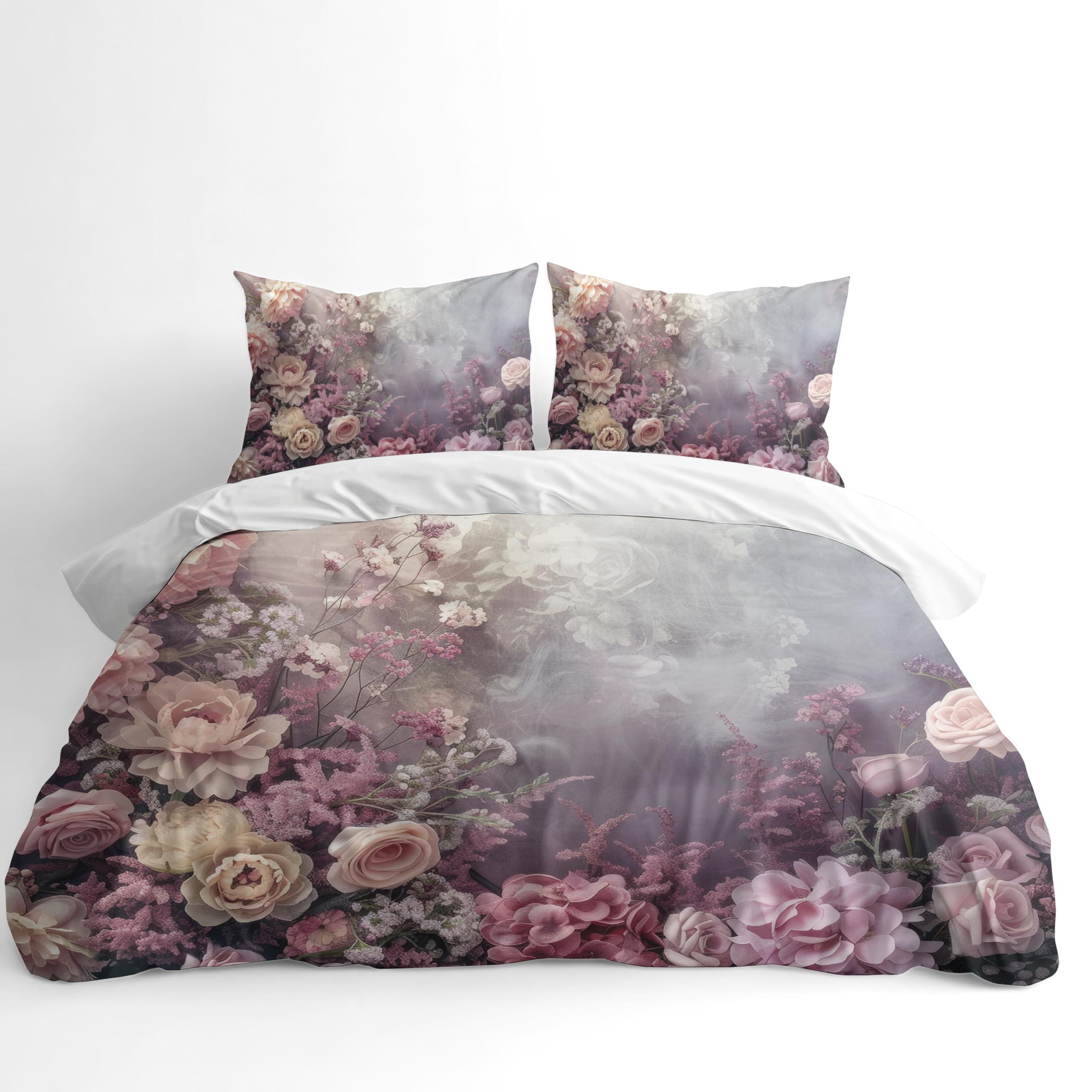 Adam Home 3D Digital Printed Spring Duvet Cover With Matching Pillowcases Home Bedroom Décor Microfiber Emperor Bedding Set Made in UK |Purple Floral