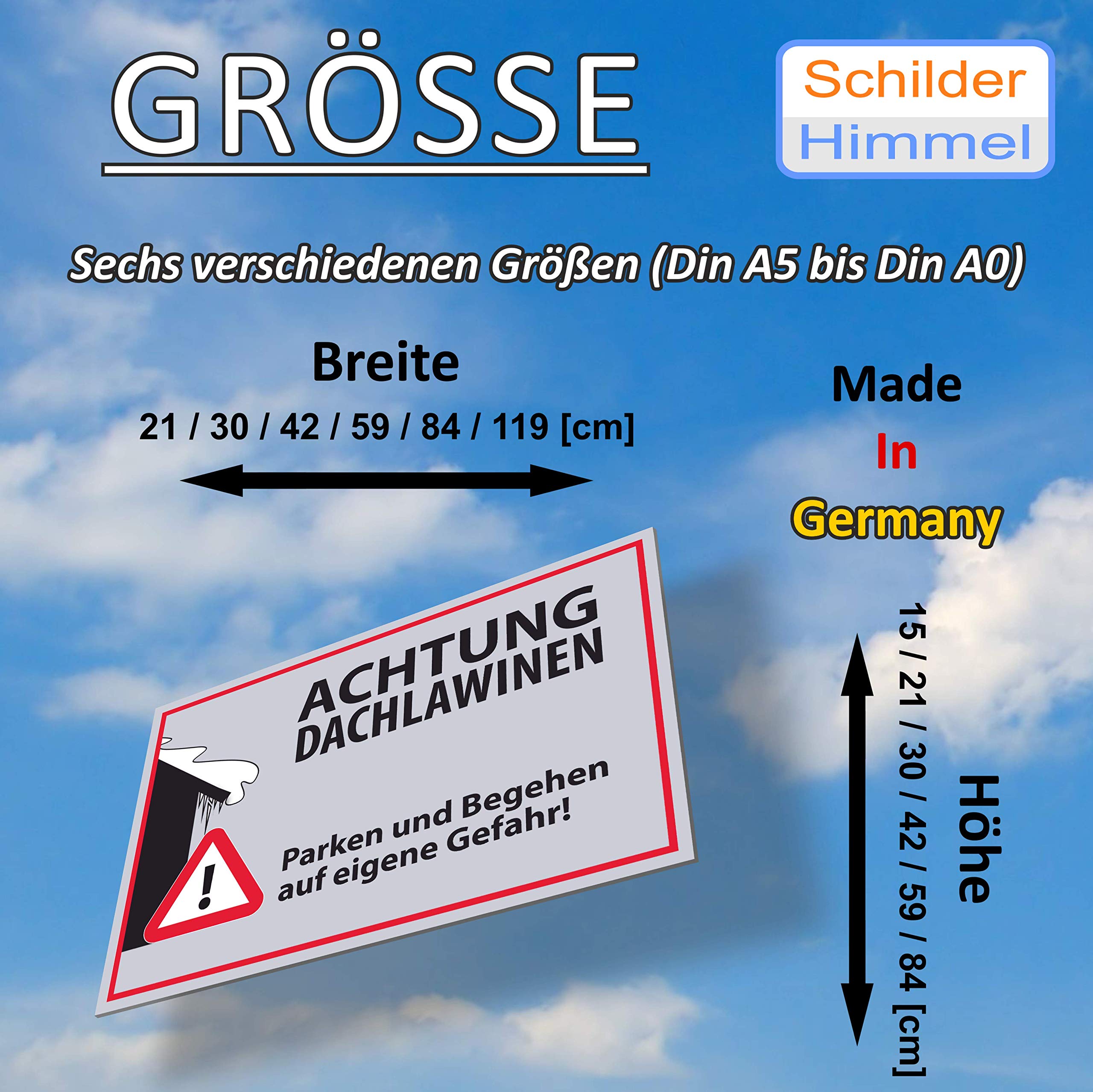 Dachlawinen-Warnschild Anpassbar – 29x21 Cm, Alu-Verbund, Mit Schrauben, Für Winter & Schnee
