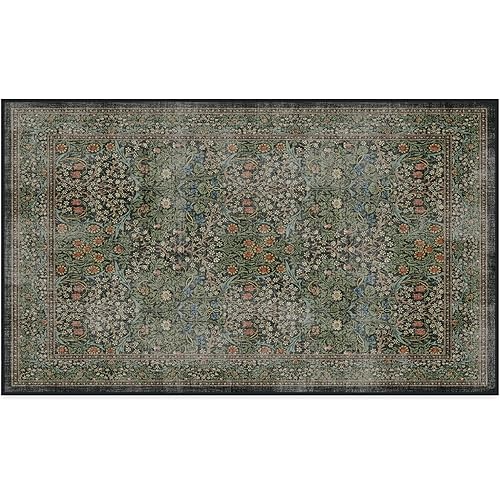 RUGGABLE x Morris & Co Washable Area Rug – Blackthorn Forest Green 3x5, Stain-Resistant, Non-Slip – Small Machine Washable Rugs for Living Room, Bedroom, Hallway, Entryway & Office–with Standard Pad