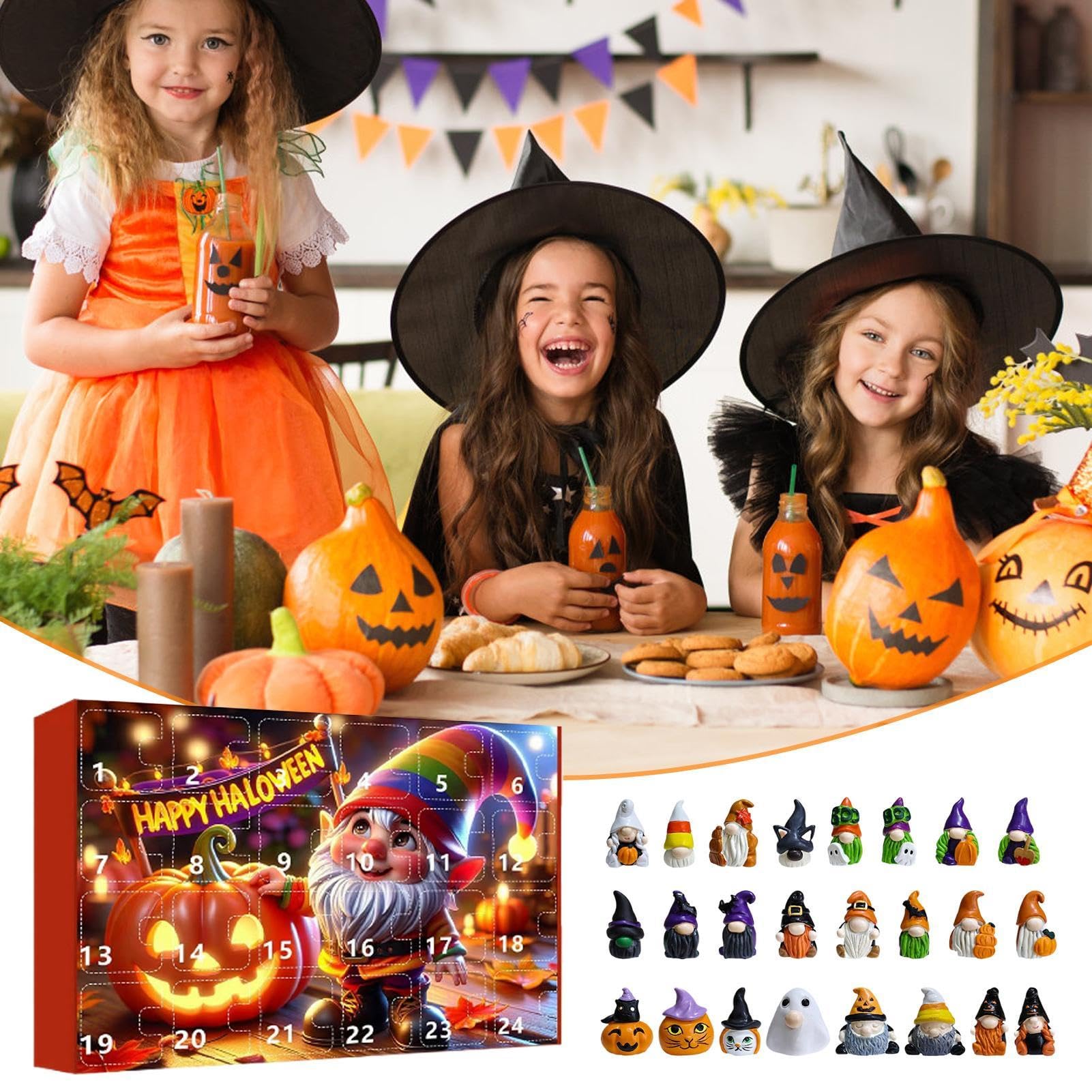 Calendario de Adviento Halloween 24 Días Figuras Coleccionables Gnomos | Calendarios Cuenta Atrás Vacaciones Halloween Para Niños Y Adultos Hogar Estante Escritorio Y Repisa