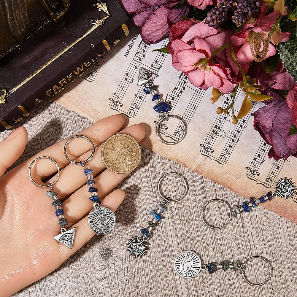 CRASPIRE 1 Box 30Pcs 3 Styles Evil Eye Keychains Lucky Key Chains Protection Natural Lapis Lazuli Stone Tibetan Style Alloy Charm Keychain Keyring for Bag Keychain Party Inspirational Gift DIY Making - Image 3