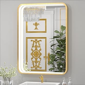 24x36 Inch Gold LED Bathroom Mirror with Lights, Adjustable 3000K/4500K/6000K, Wall Mounted Lighted Bathroom Vanity Mirror, Stepless Dimmable, Anti-Fog, Memory, Horizontal/Vertical