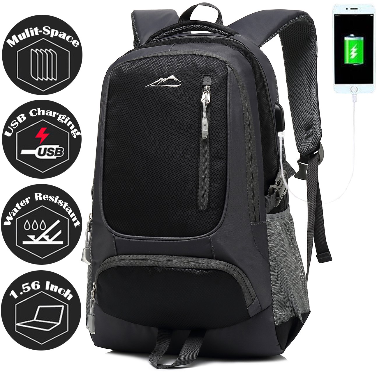 Backpack Bookbag for School Student College Business Travel with USB Charging Port Fit Laptop Up to 15.6 Inch Night Light Reflective Anti Theft (Pink Color)