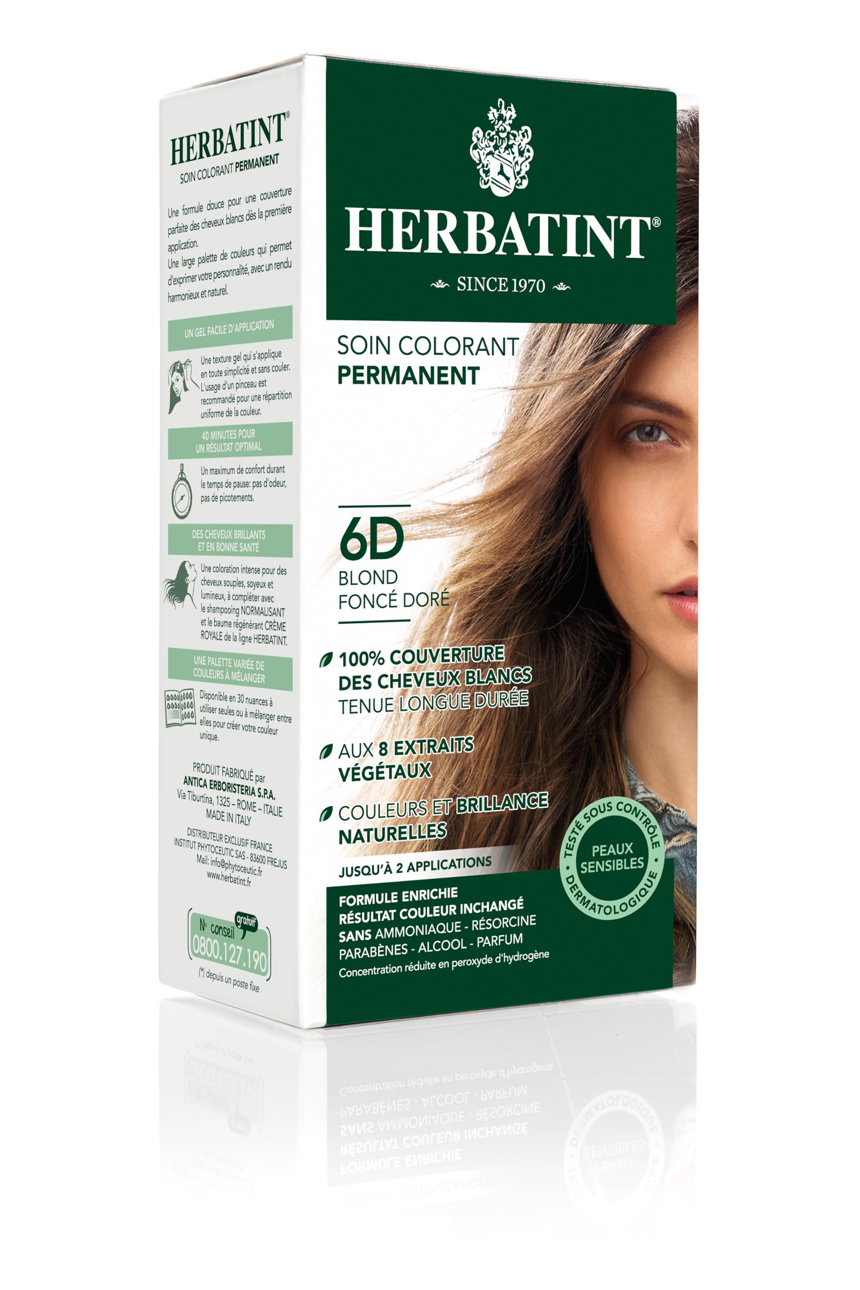 HerbatintPermanent Hair Colour 6D Dark Blonde Gold - 150ml Ammonia Free 100% Coverage White Hair Dermatologically Tested for Sensitive Skin with 8 Organic Plant Extracts