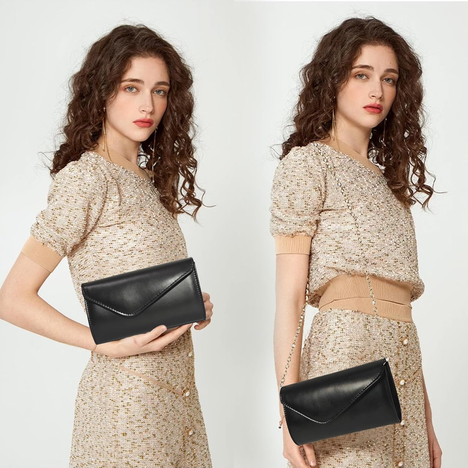 Clutch Purse for Women, Trendy Leather Envelope Evening Bags & Chain, Formal Wedding Cocktail Prom Party Handbags - Image 2