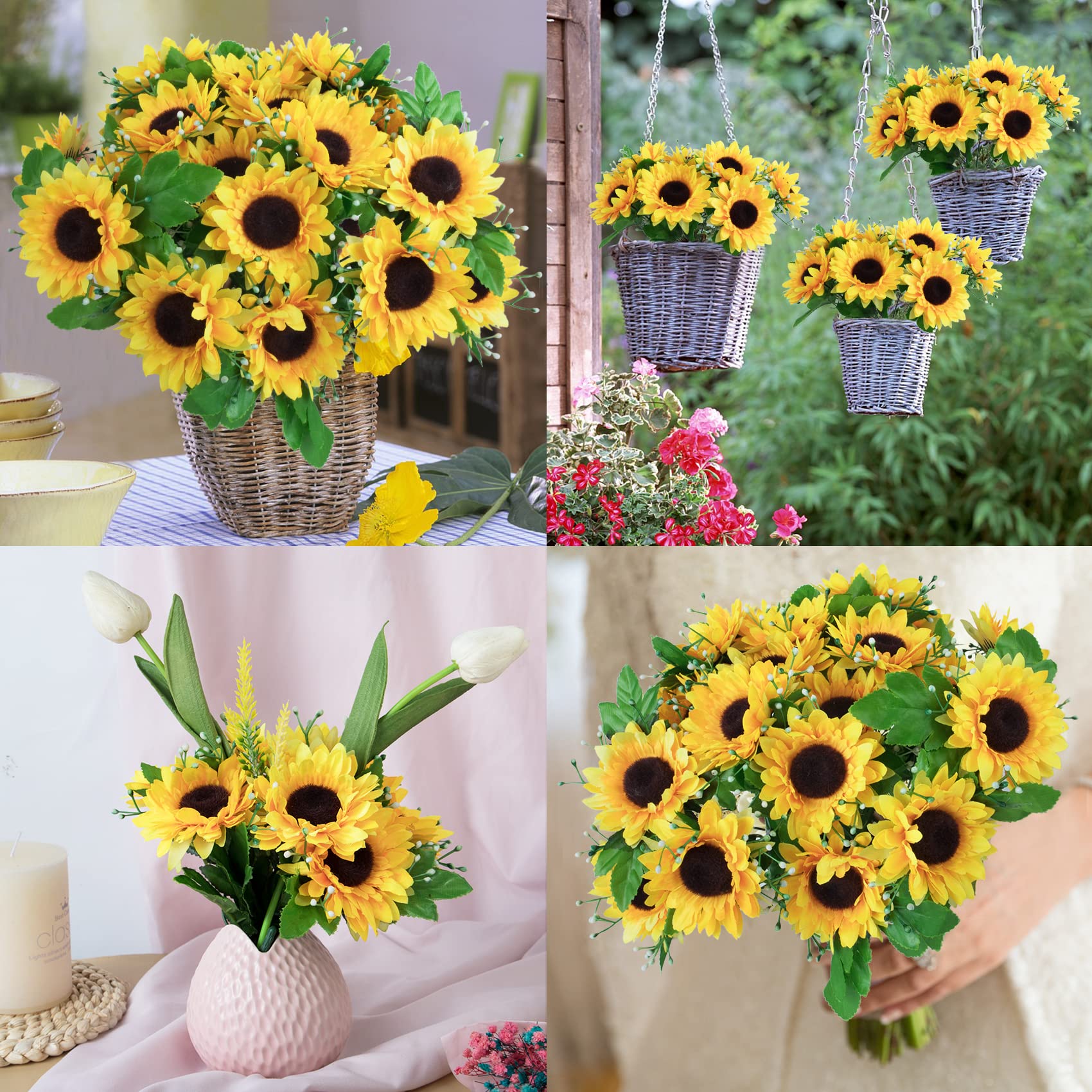 Ensemble bouquet de mariée tournesol : fausses fleurs roses ivoire - France Ensemble bouquet de mariée tournesol : fausses fleurs roses ivoire - France