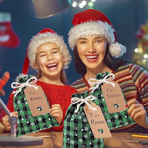 Miniatura 4 de Shappy 24 bolsas de regalo de Navidad con cordón, bolsas de Adviento de arpillera a cuadros de Navidad de 5.5 x 4 pulgadas, bolsa de lino para