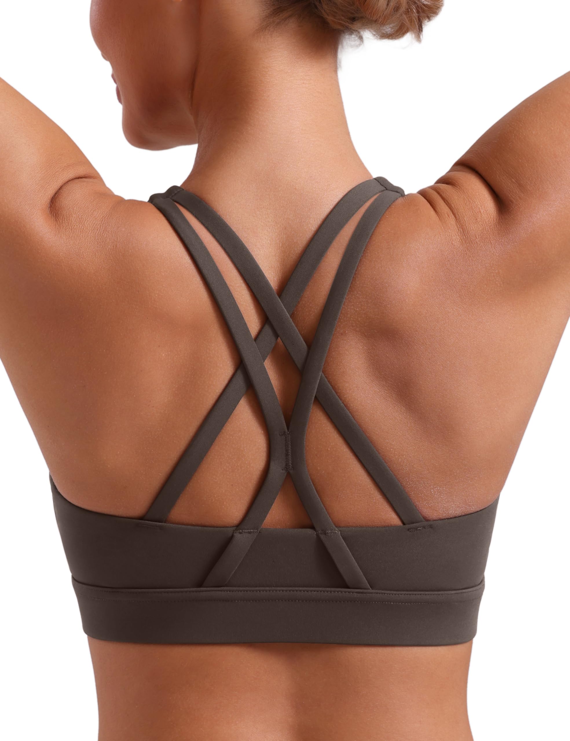 Photo 1 of POSHDIVAH Women's Strappy Sports Bra - Medium Support, Brown