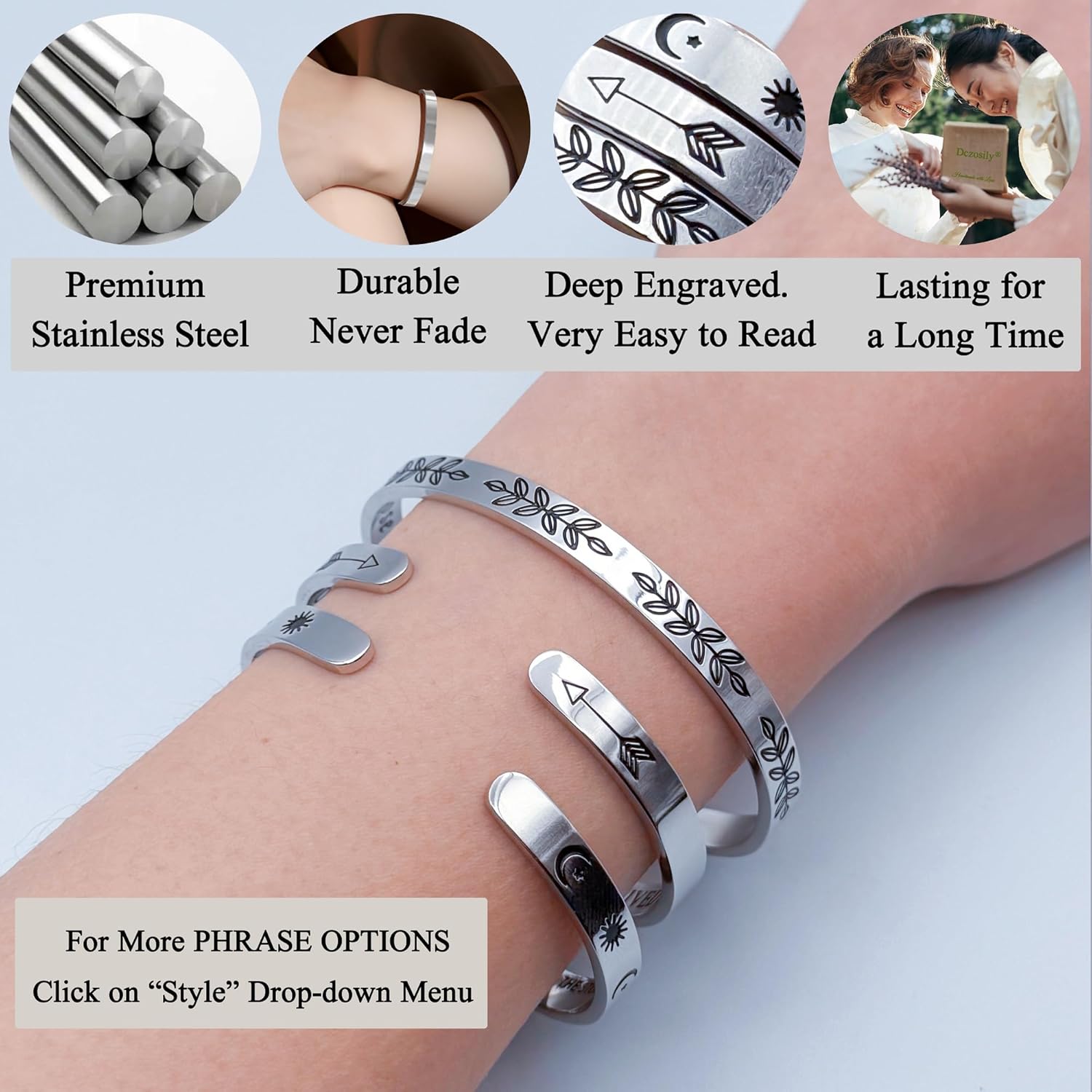 Dczosily Inspirational Bracelets for Women Stainless Steel Cuff Bracelet Engraved Jewelry Motivational Bangles Personalized Gifts for Best Friend/Mom - Image 6