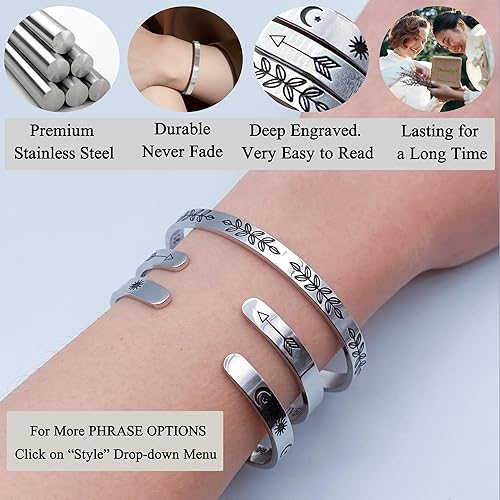 Miniatura 6 de Dczosily Pulseras inspiradoras para mujer, de acero inoxidable, pulseras motivacionales, regalos personalizados para mejores amigas
