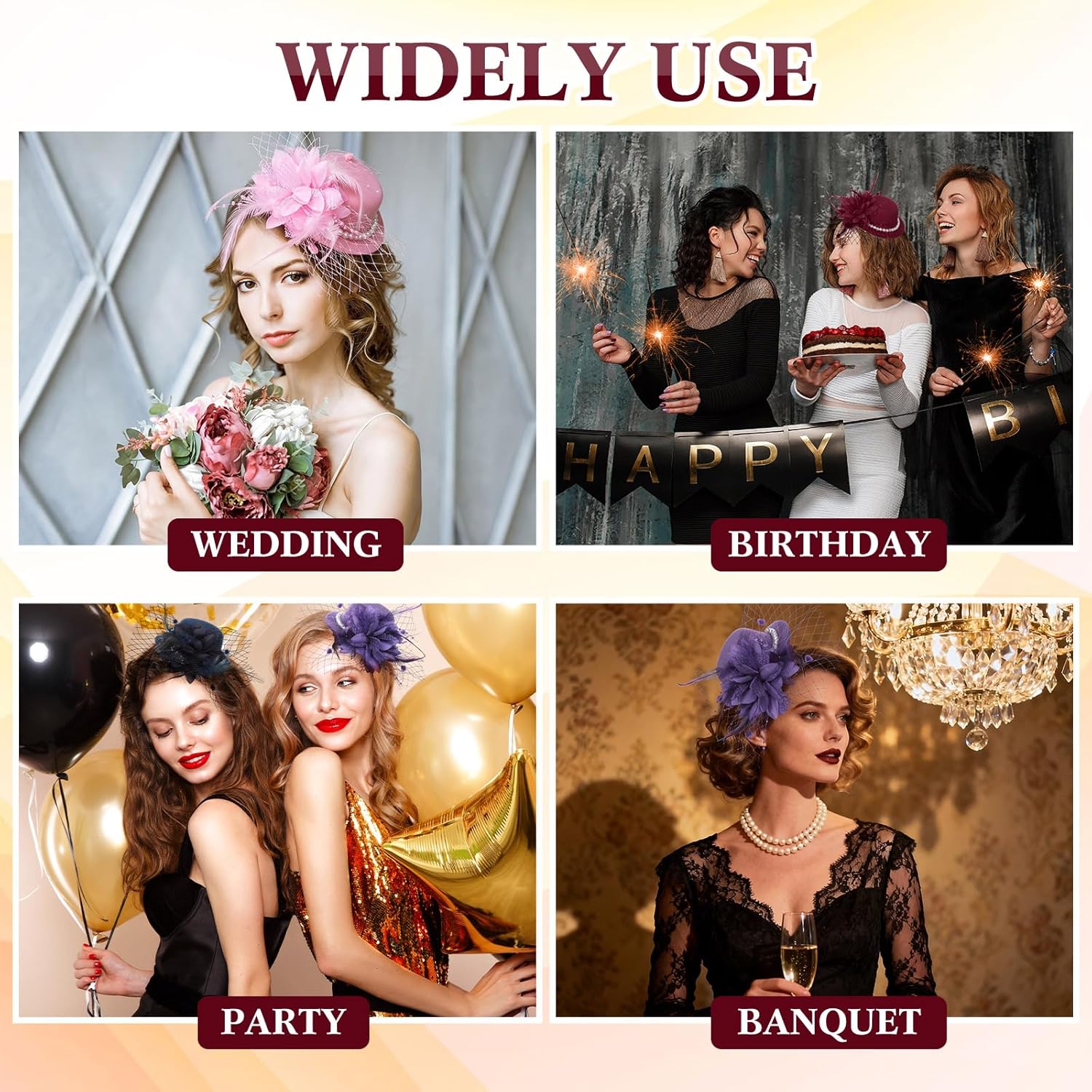 8 Pcs Fascinator Hats Bulk for Women with Clip Feathers Mesh Derby Tea Party Fancy Hats for Party Wedding Cocktail